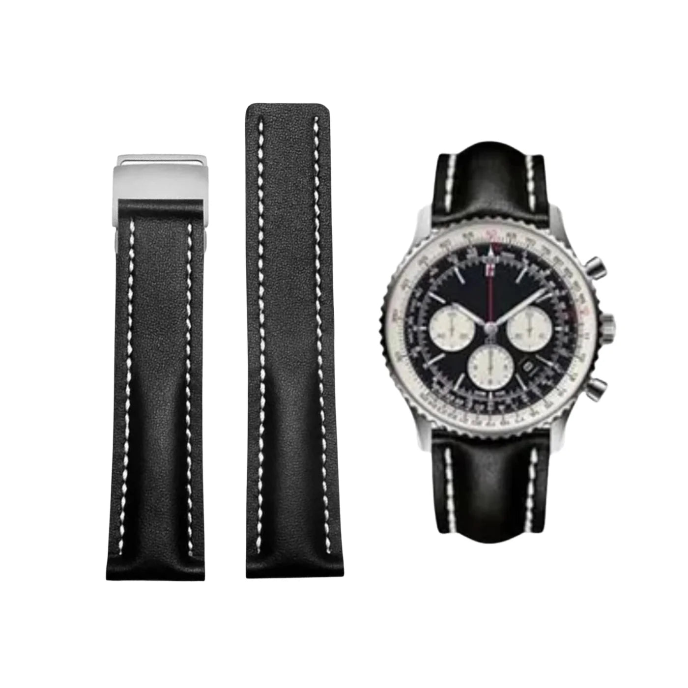 Leder Armband - für Breitling Uhren - Flach Schwarz