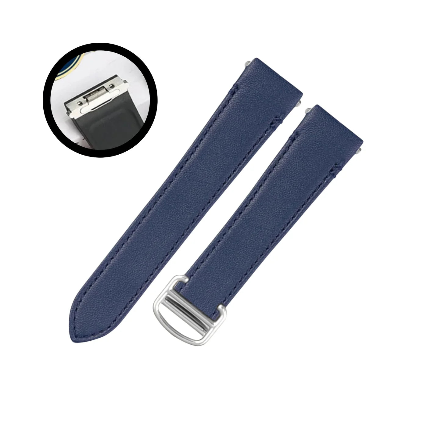 Leder Armband für Cartier Santos Medium/Large – Flach Blau  – Quick Switch/Release