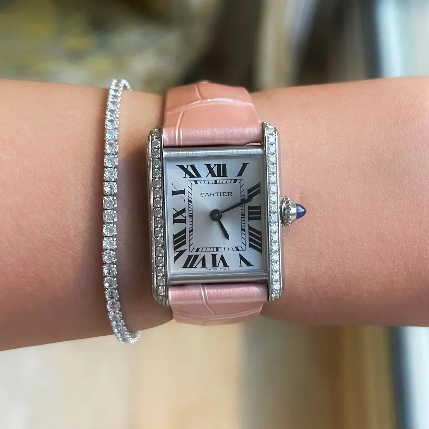 Leder Armband - für Cartier Tank - Pink