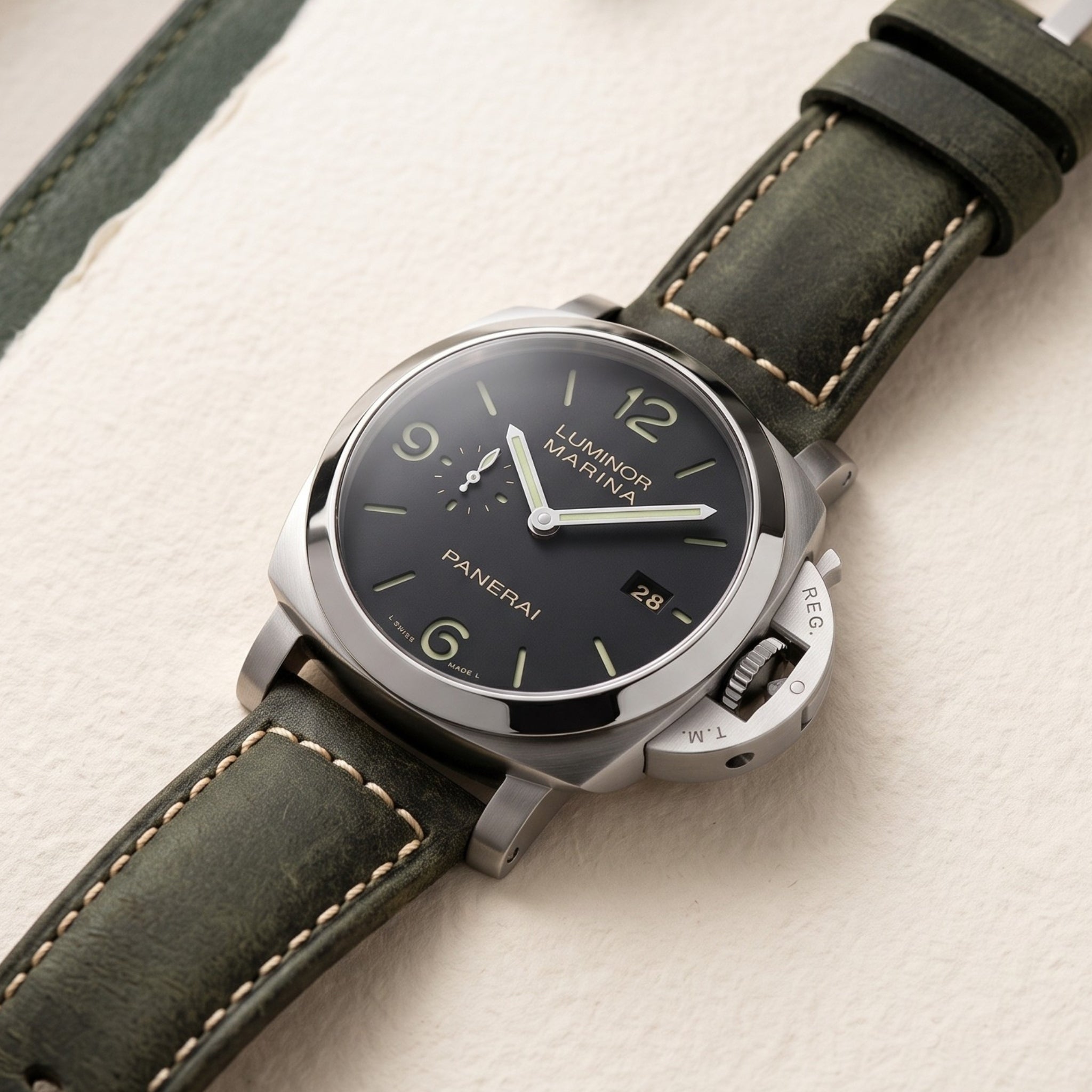 Leder Armband - Für Panerai - Oliven Grün - Helvetus