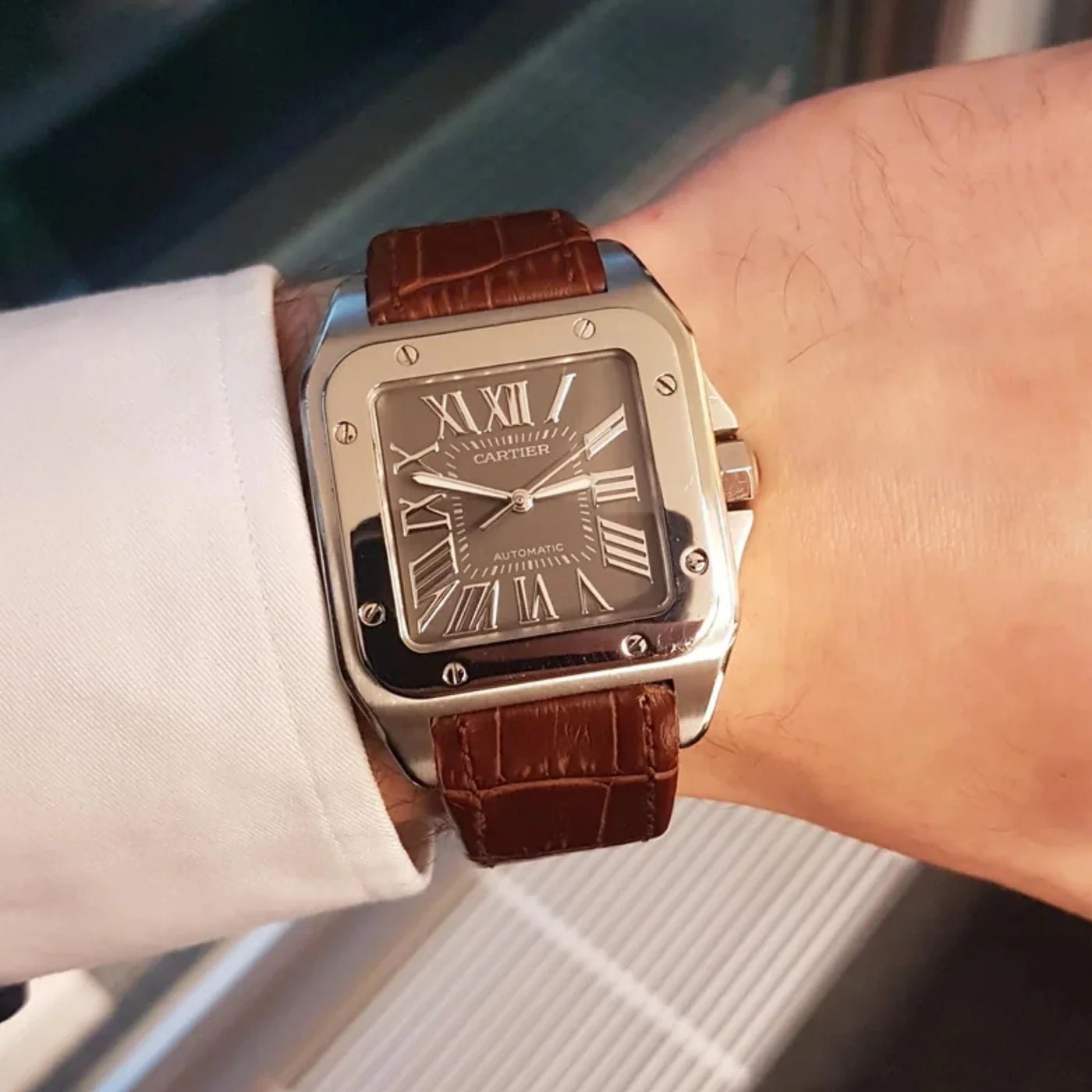 Leder Armband - für Cartier Santos 100 - Braun - Helvetus DE
