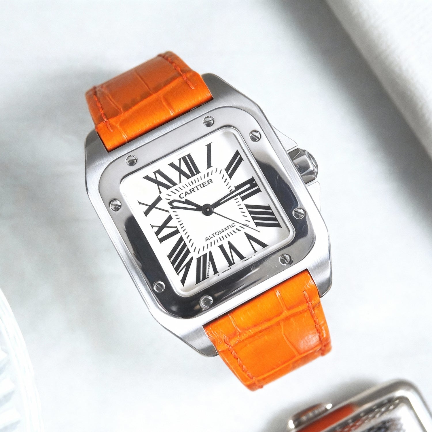 Leder Armband - für Cartier Santos 100 - Orange - Helvetus DE