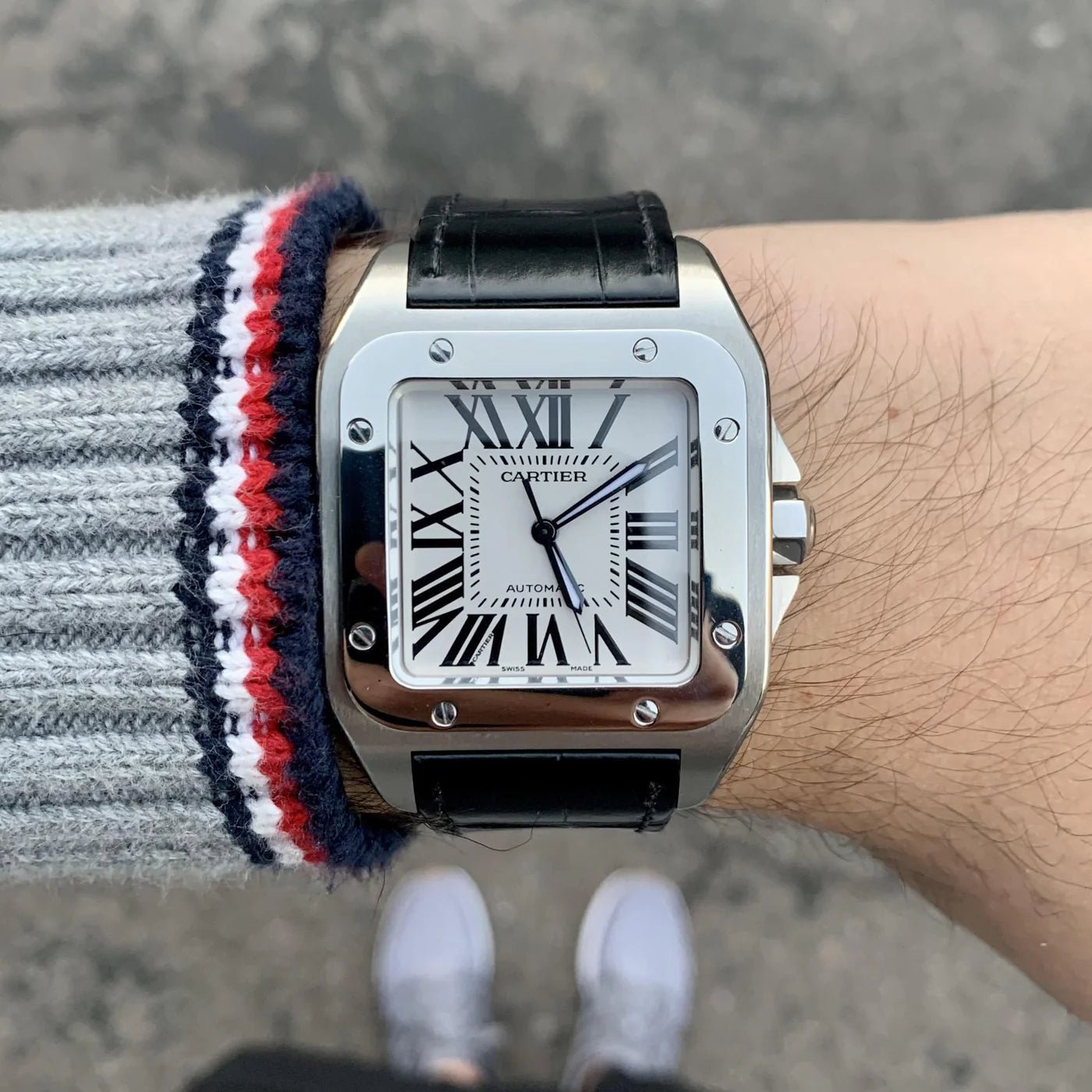 Leder Armband - für Cartier Santos 100 - Schwarz - Helvetus DE