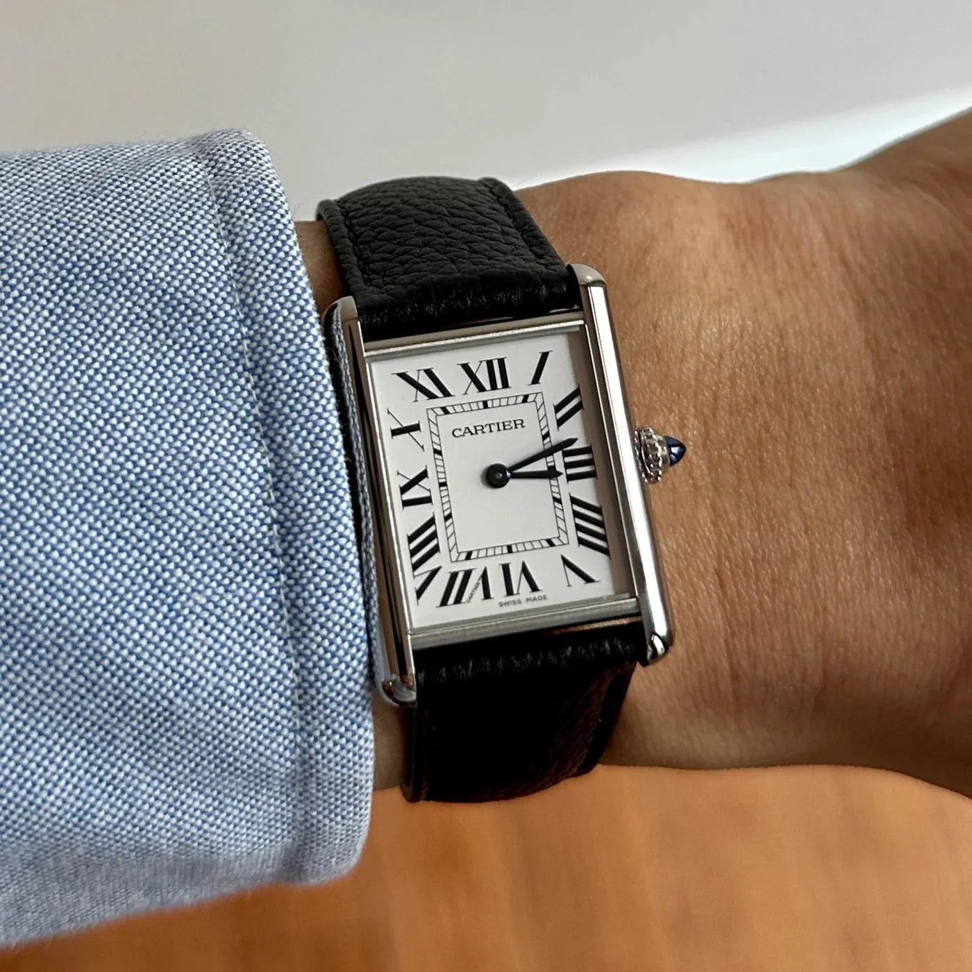 Leder Armband - für Cartier Tank Solo - Schwarz - Helvetus DE