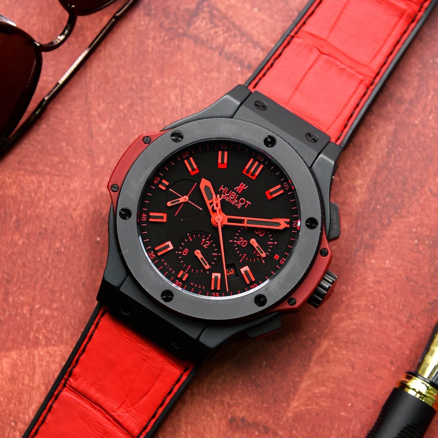 Leder Armband - Für Hublot Big Bang 44mm - Rot - Helvetus DE