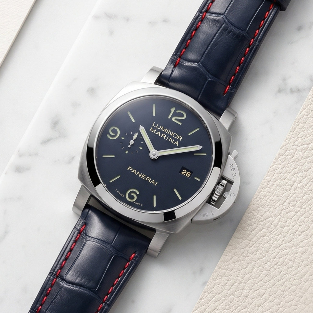Leder Muster Armband - Für Panerai - Blau/Rot - Helvetus