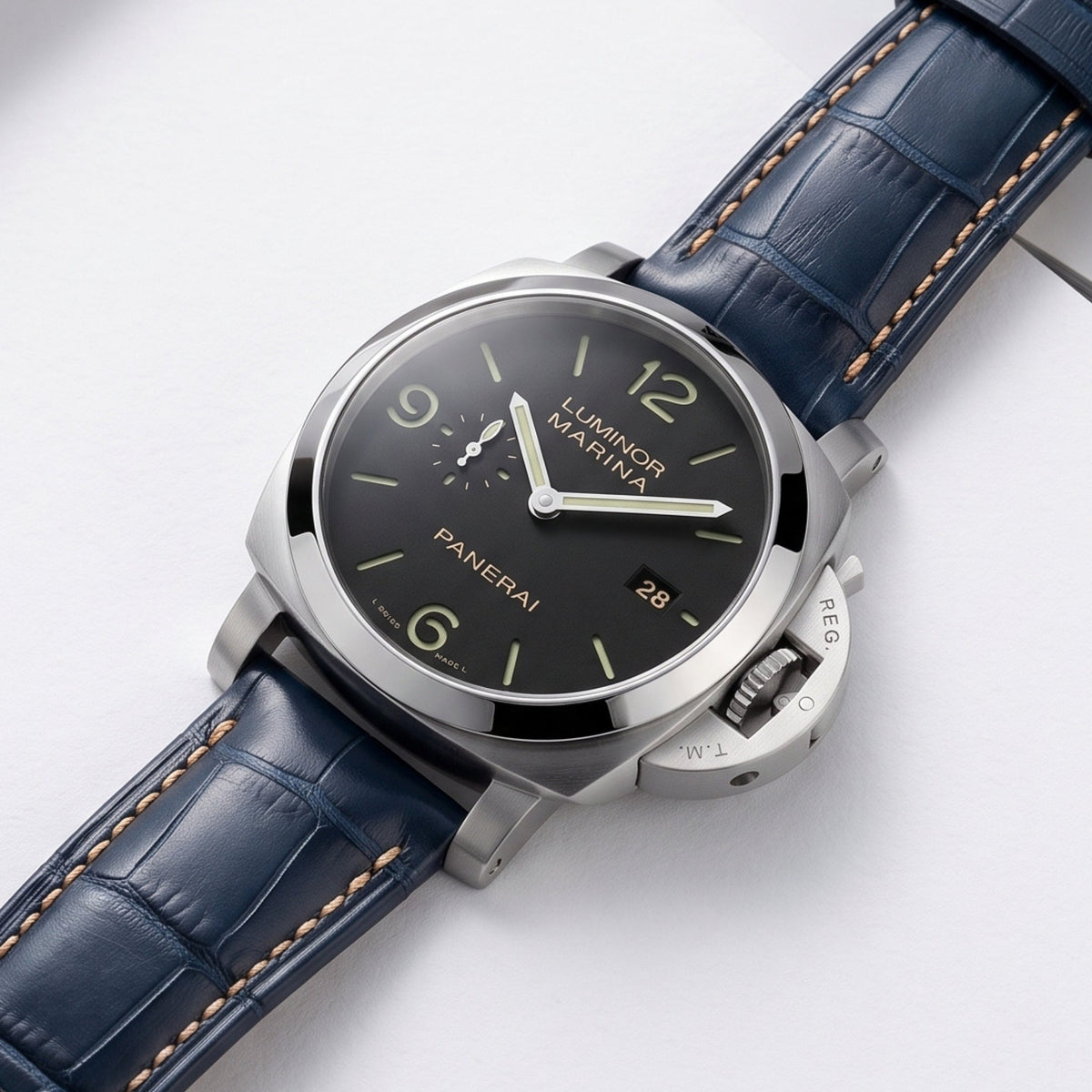 Leder Muster Armband - Für Panerai - Blau/Weiss - Helvetus