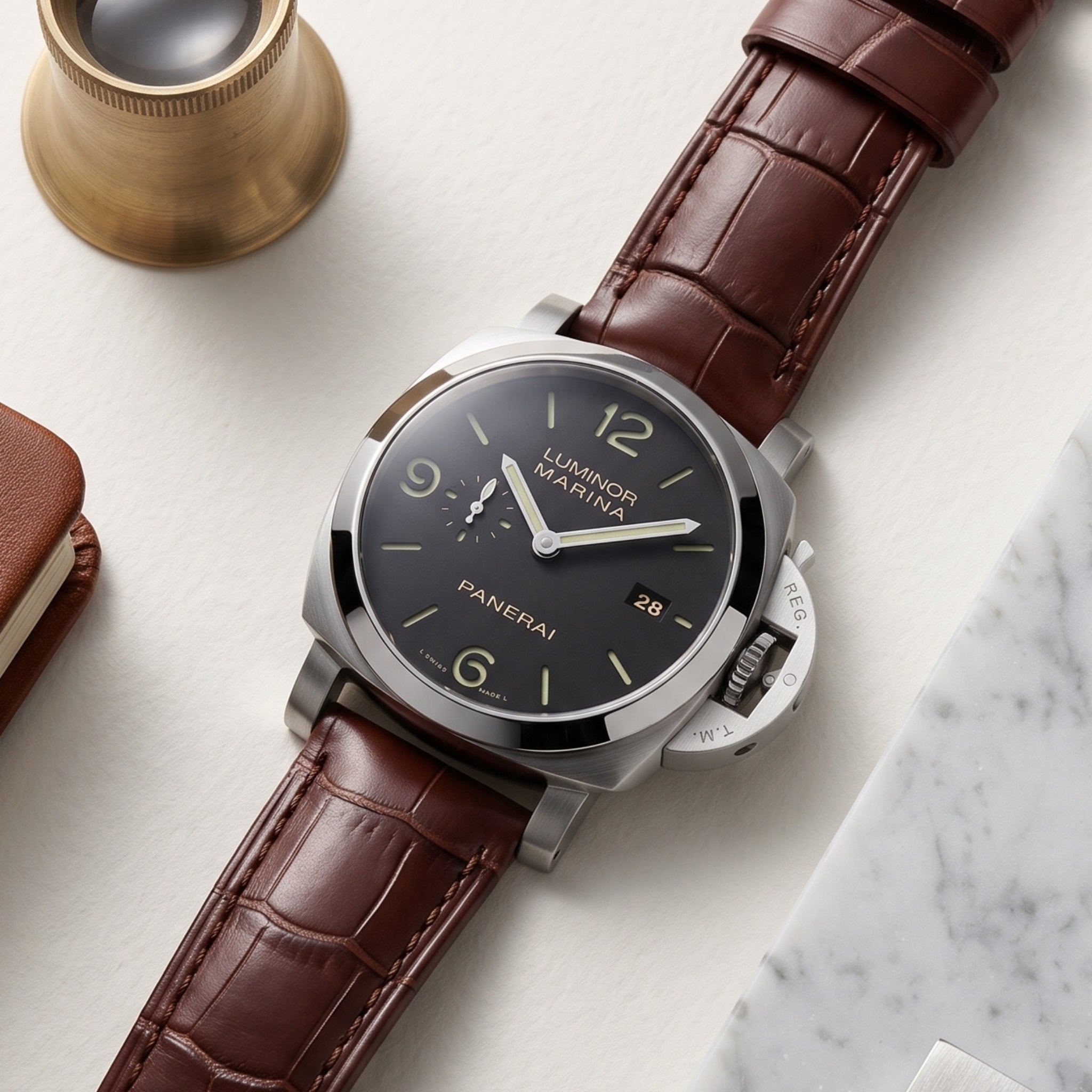 Leder Muster Armband - Für Panerai - Braun - Helvetus