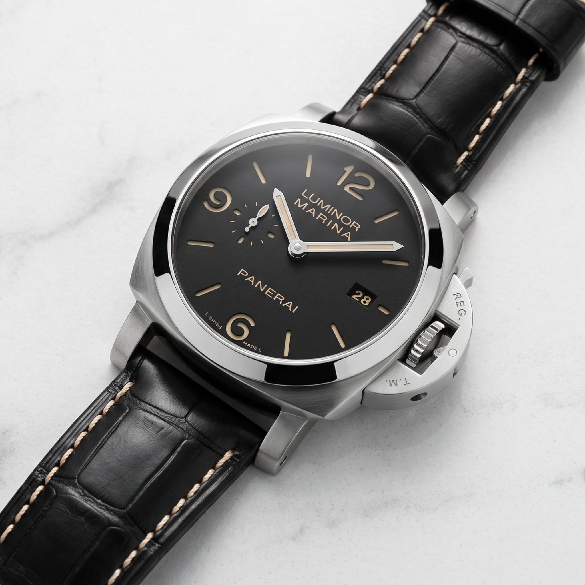 Leder Muster Armband - Für Panerai - Schwarz/Weiss - Helvetus