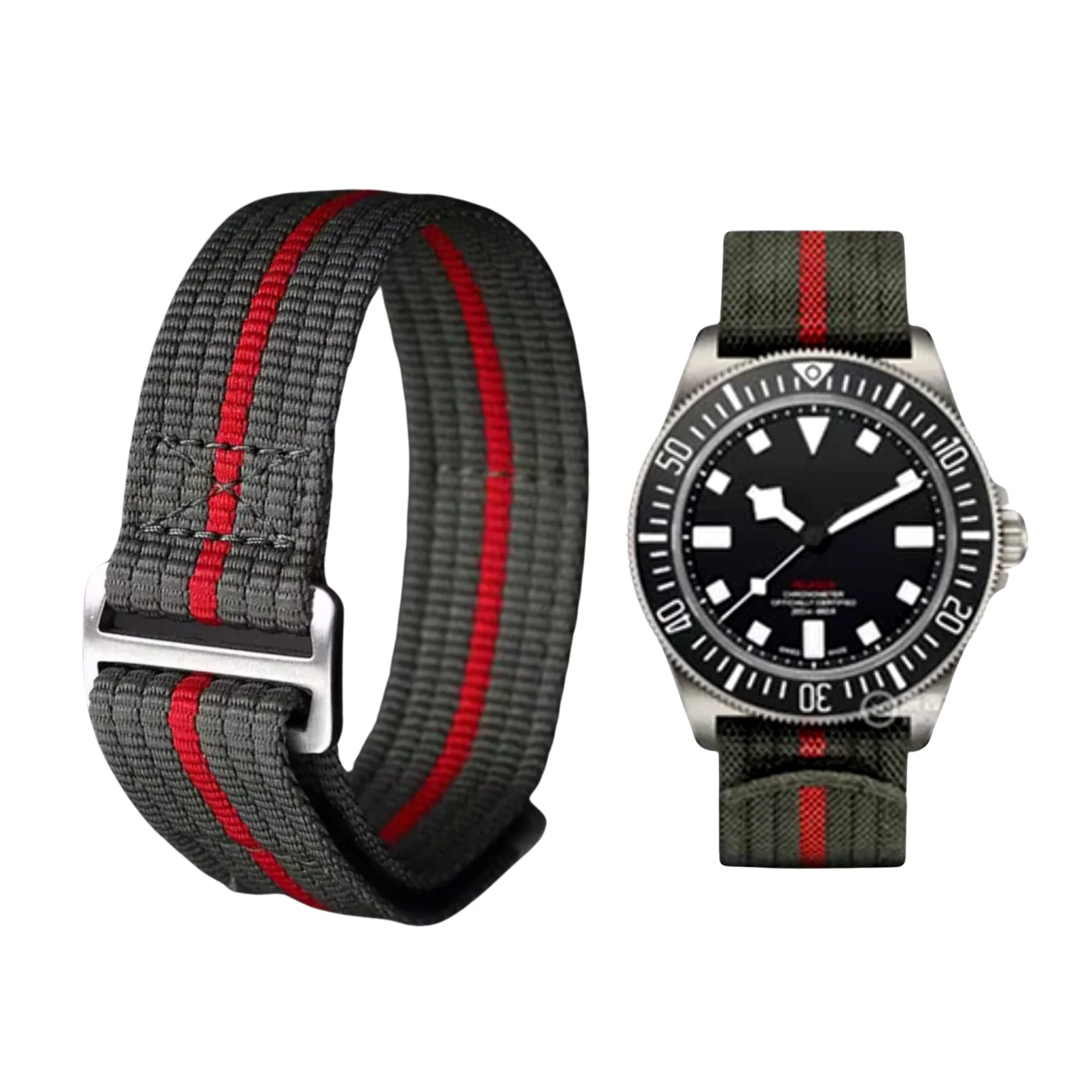 Nylon Armband - Für Tudor Pelagos FXD - Grün/Rot