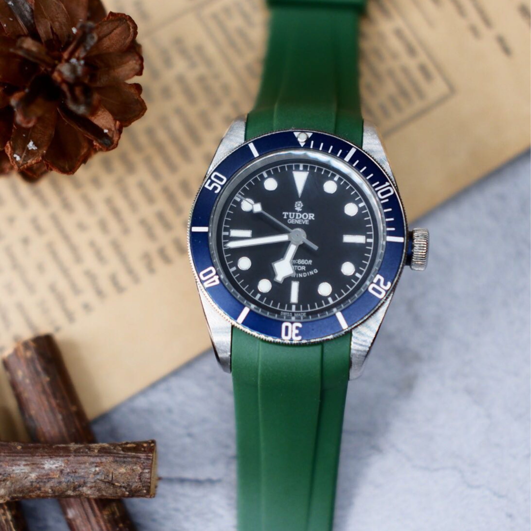 Rubber Strap - For all Tudor Black Bay Models - Green - Helvetus