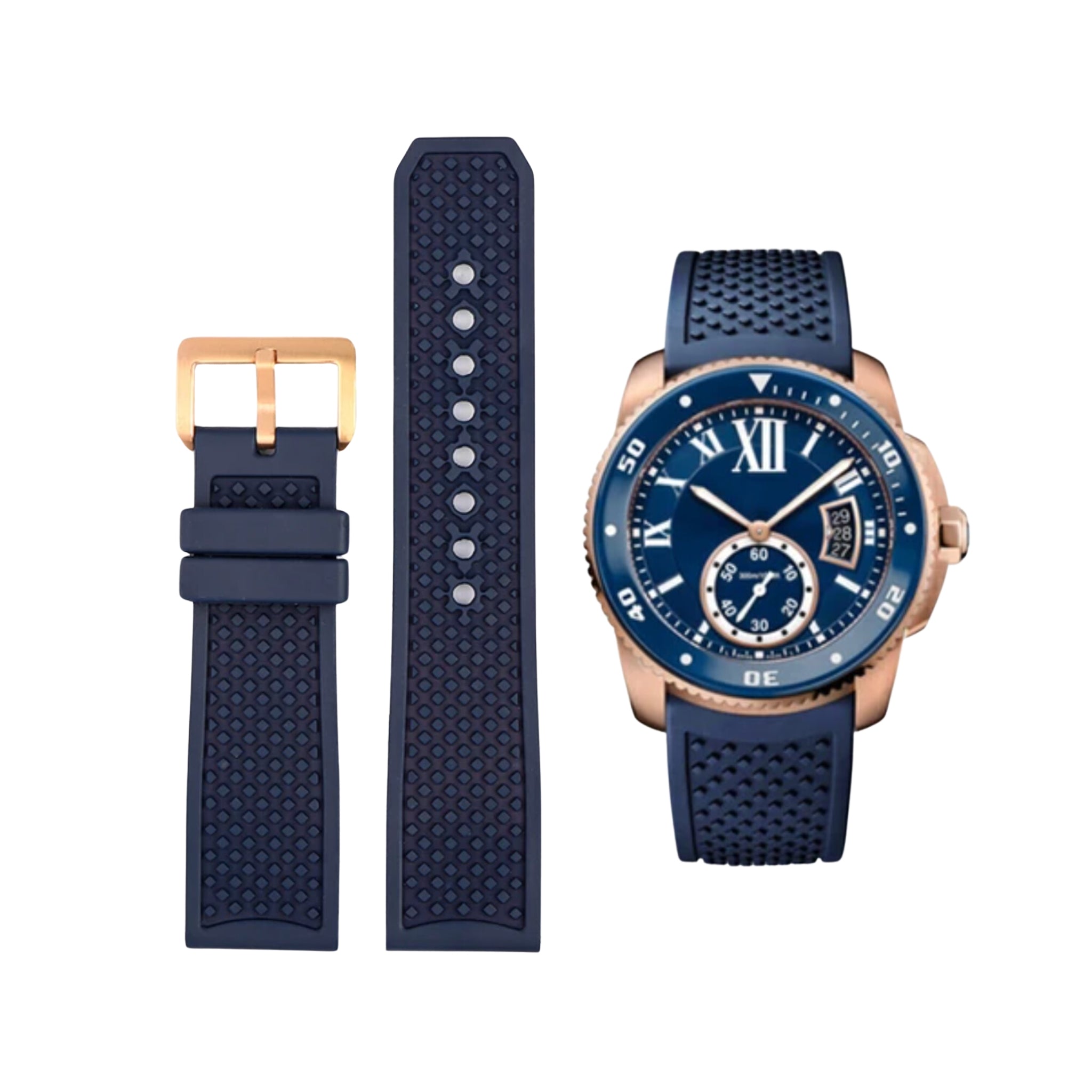 Rubber Strap - For Cartier Calibre - Blue - Helvetus