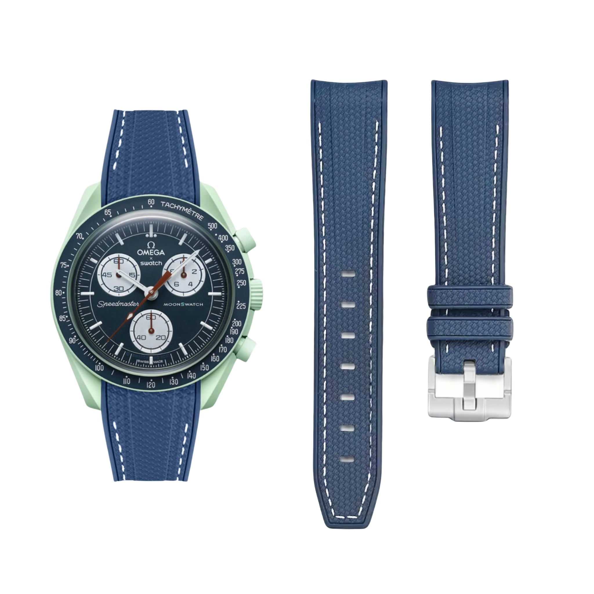 Rubber Strap - For Mission on Earth | Omega X Swatch | MoonSwatch - Blue w/White - Helvetus