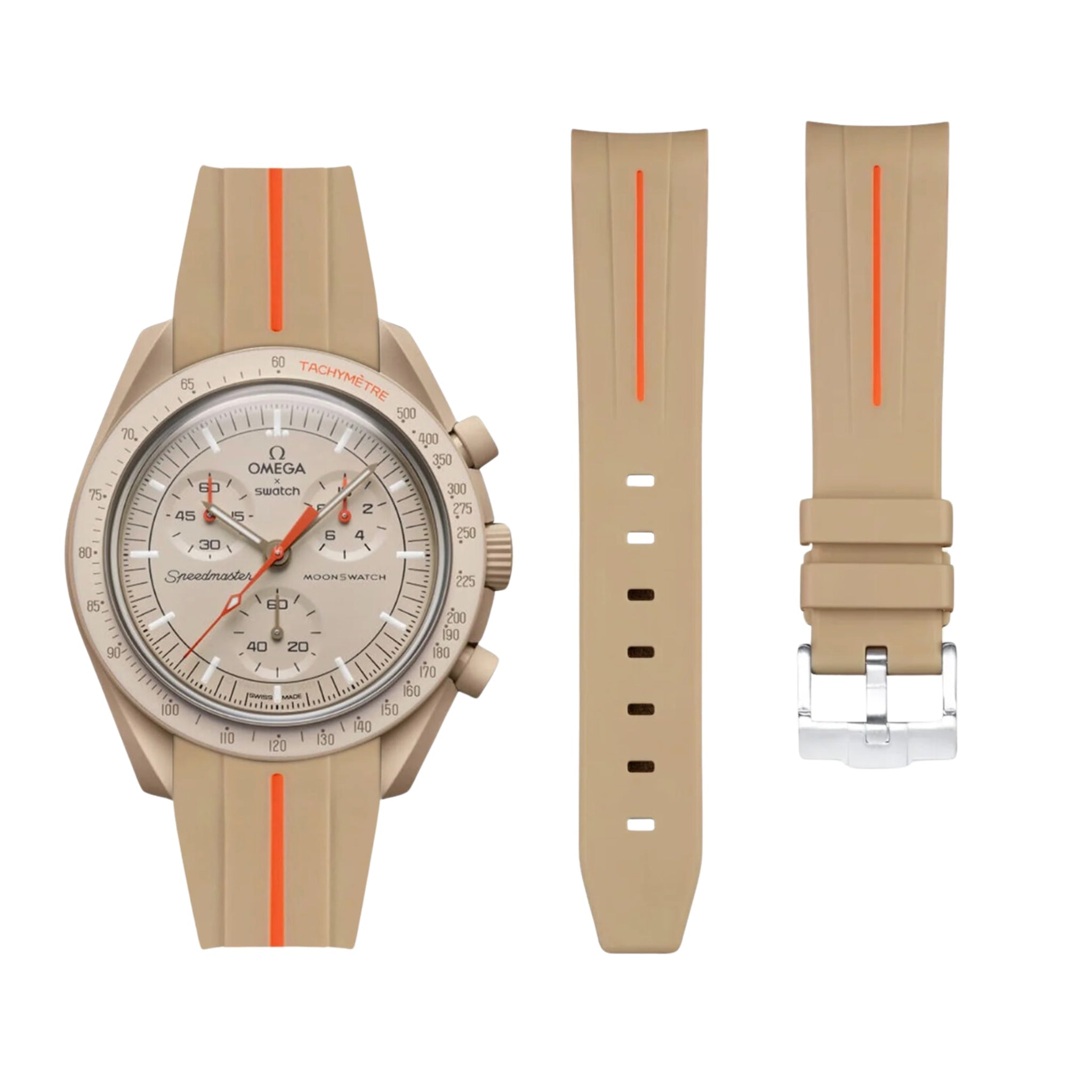 Rubber Strap - For Mission to Jupiter | Omega X Swatch | MoonSwatch - Beige w/Red Line - Helvetus