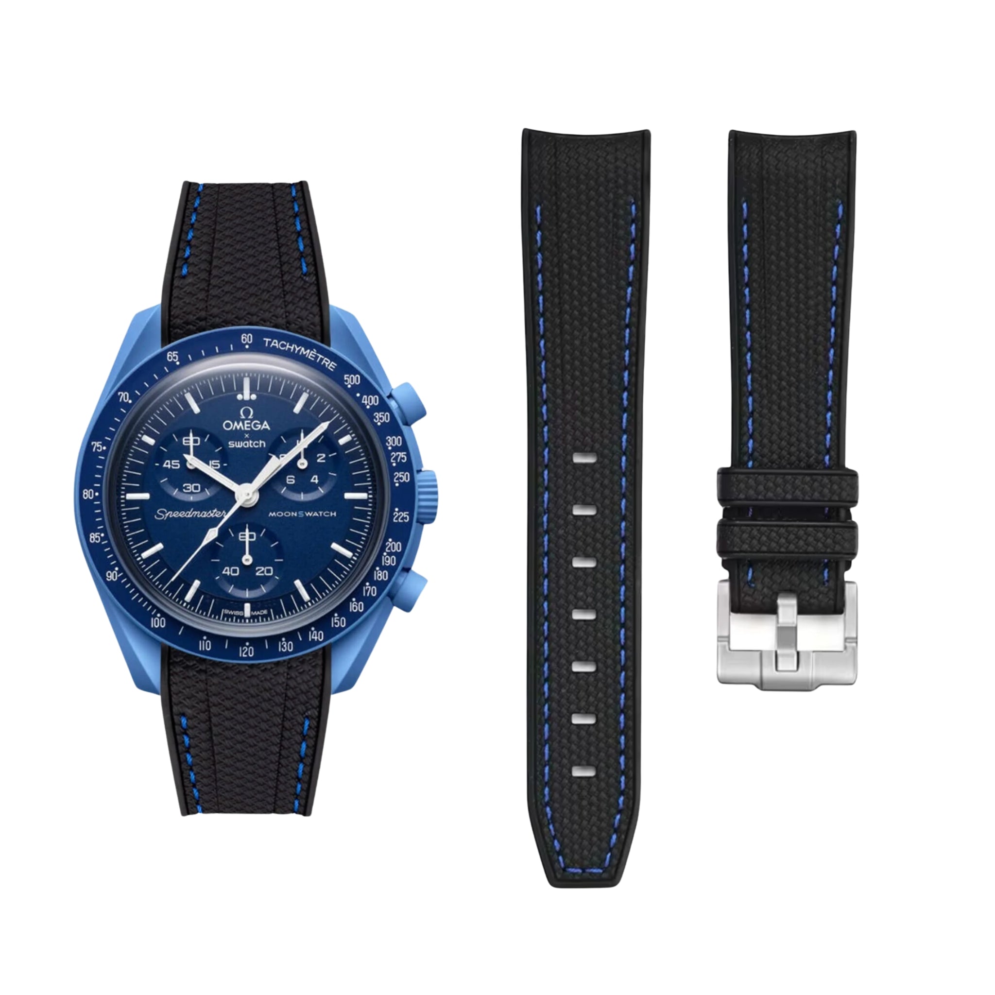 Rubber Strap - For Mission to Neptune | Omega X Swatch | MoonSwatch - Black w/Blue - Helvetus