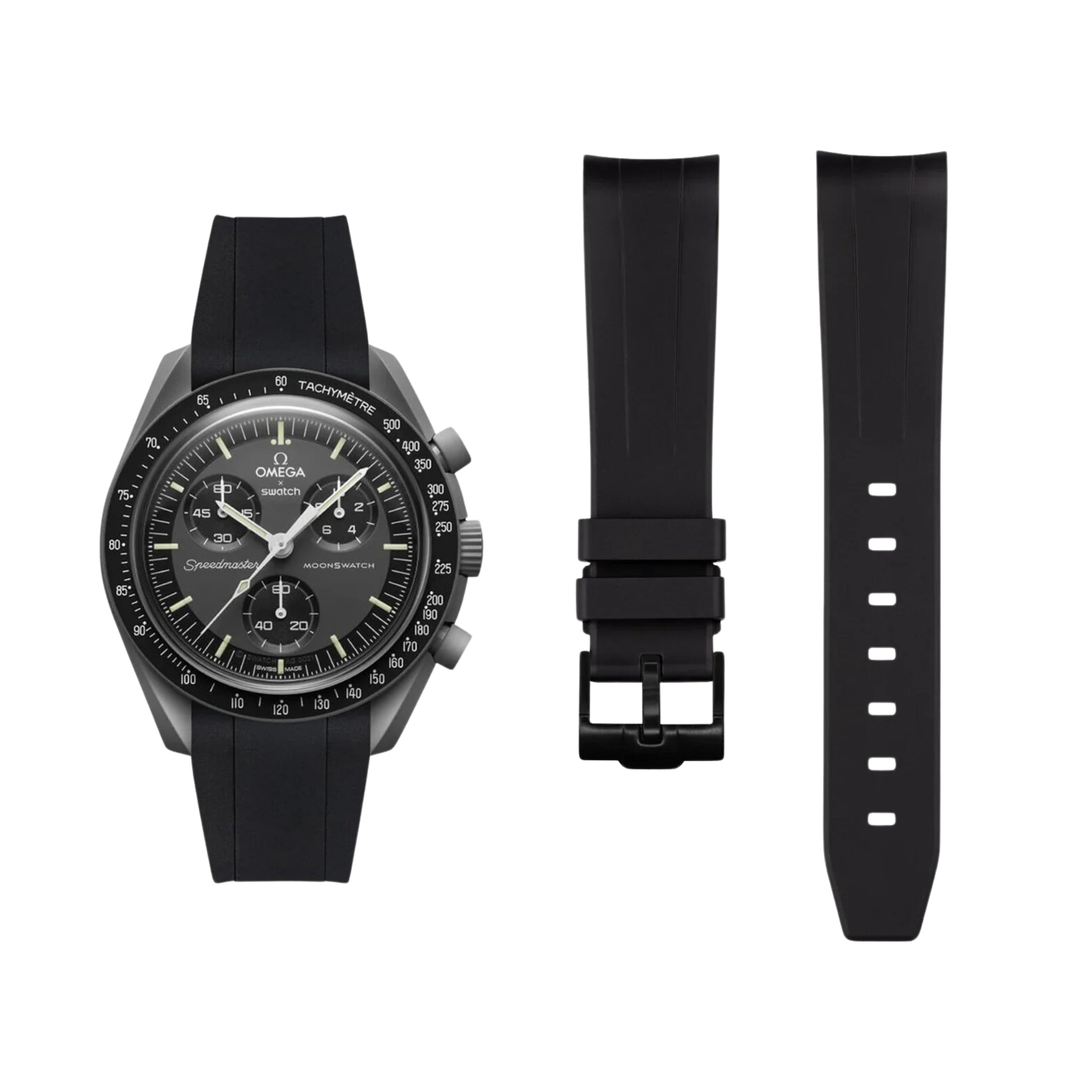 Rubber Strap - For Mission to the Moonphase - New Moon/Snoopy | Omega X Swatch | MoonSwatch - Black - Helvetus