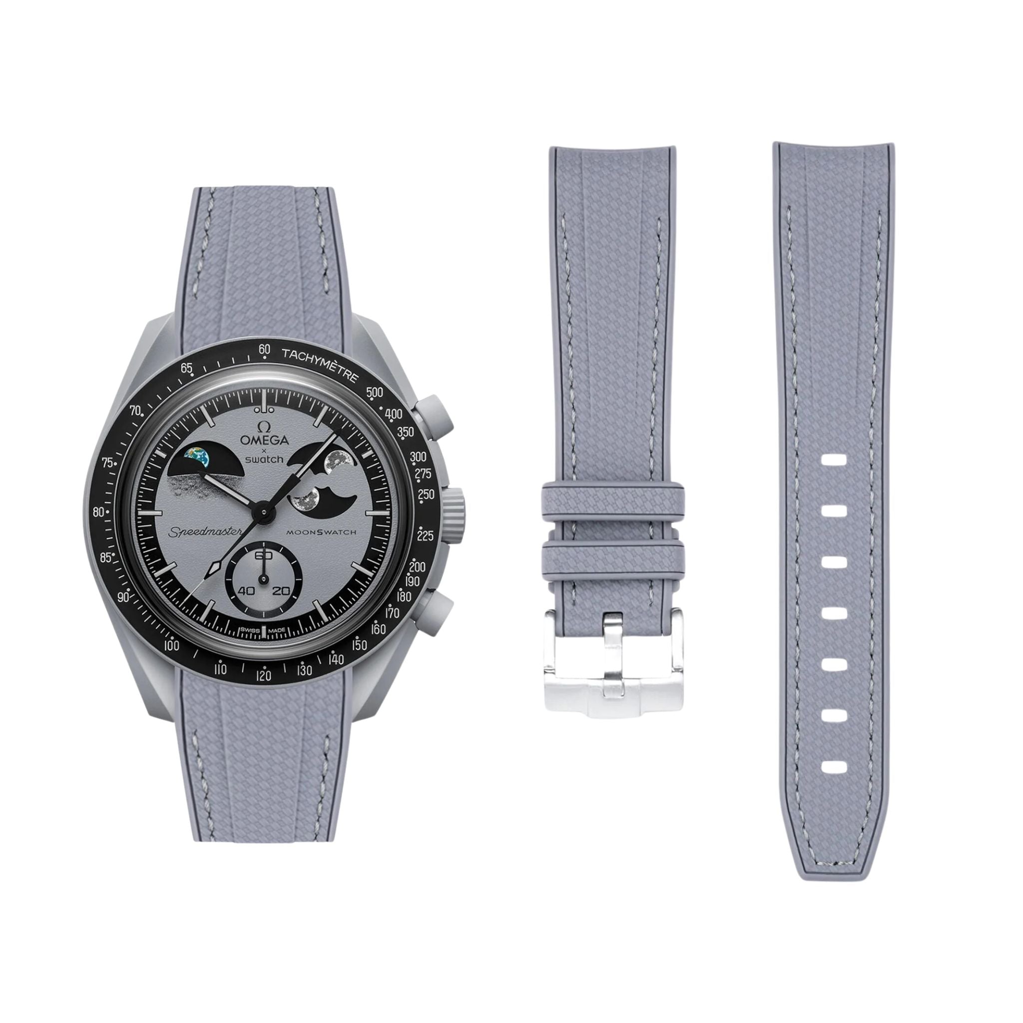 Rubber Strap - For MoonSwatch Mission To EarthPhase - Grey w/Grey - Helvetus