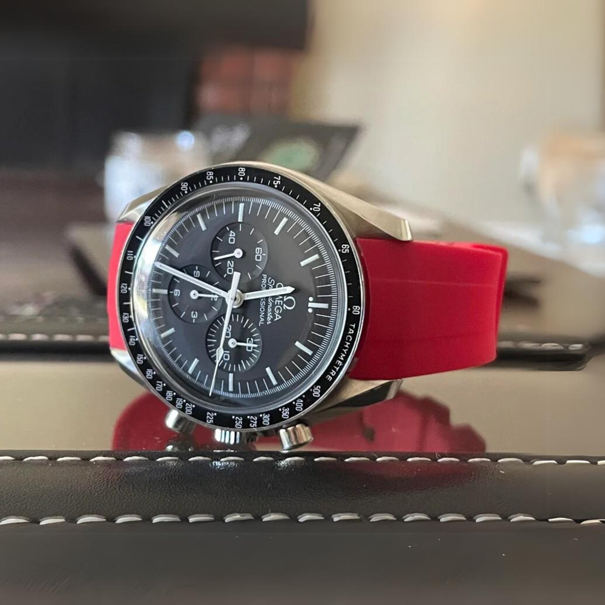 Rubber Strap - For Omega Speedmaster - Red - Helvetus