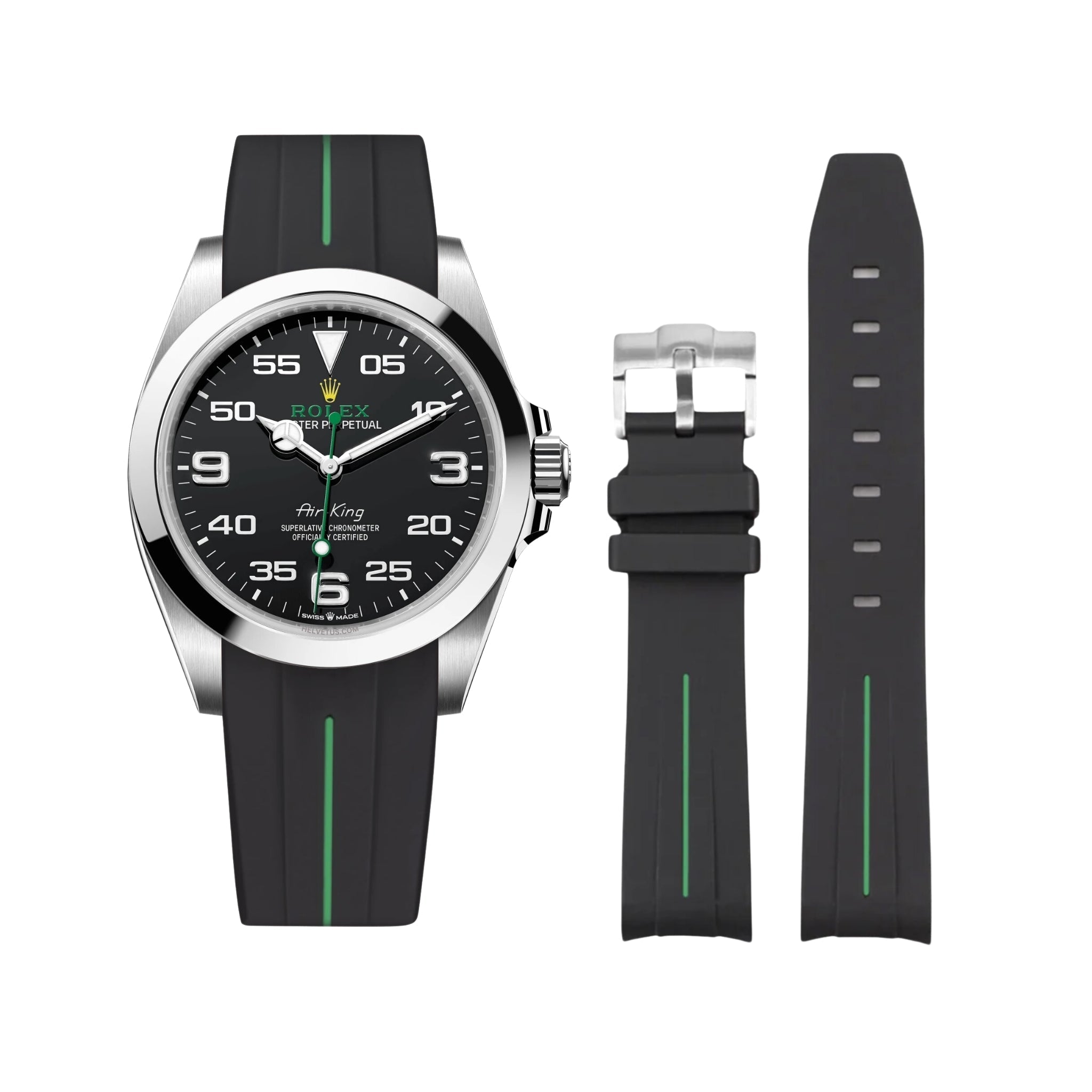 Rubber Strap - For Rolex Air - King - Black/Green - Helvetus