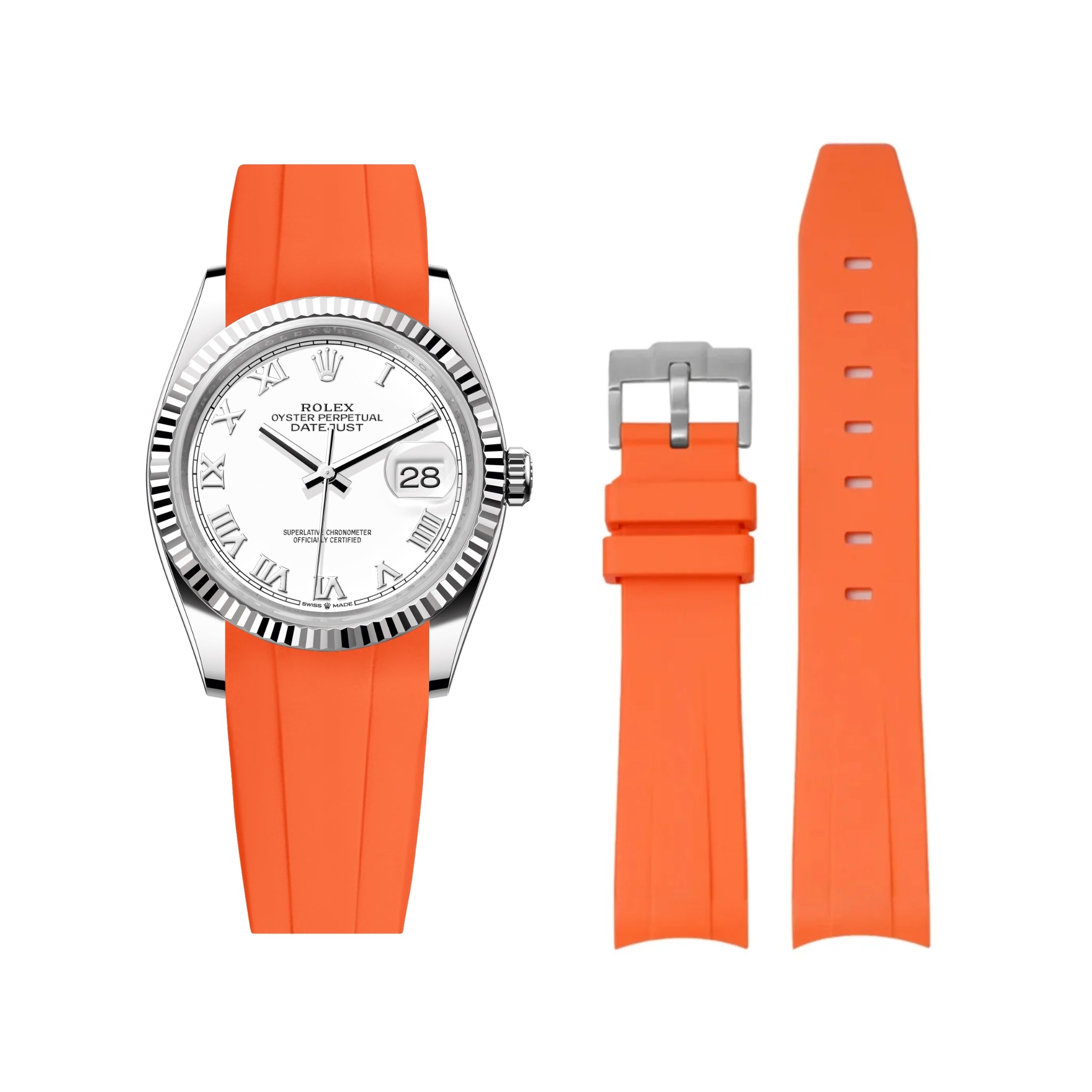 Rubber Strap - For Rolex Datejust 36 - Orange - Helvetus