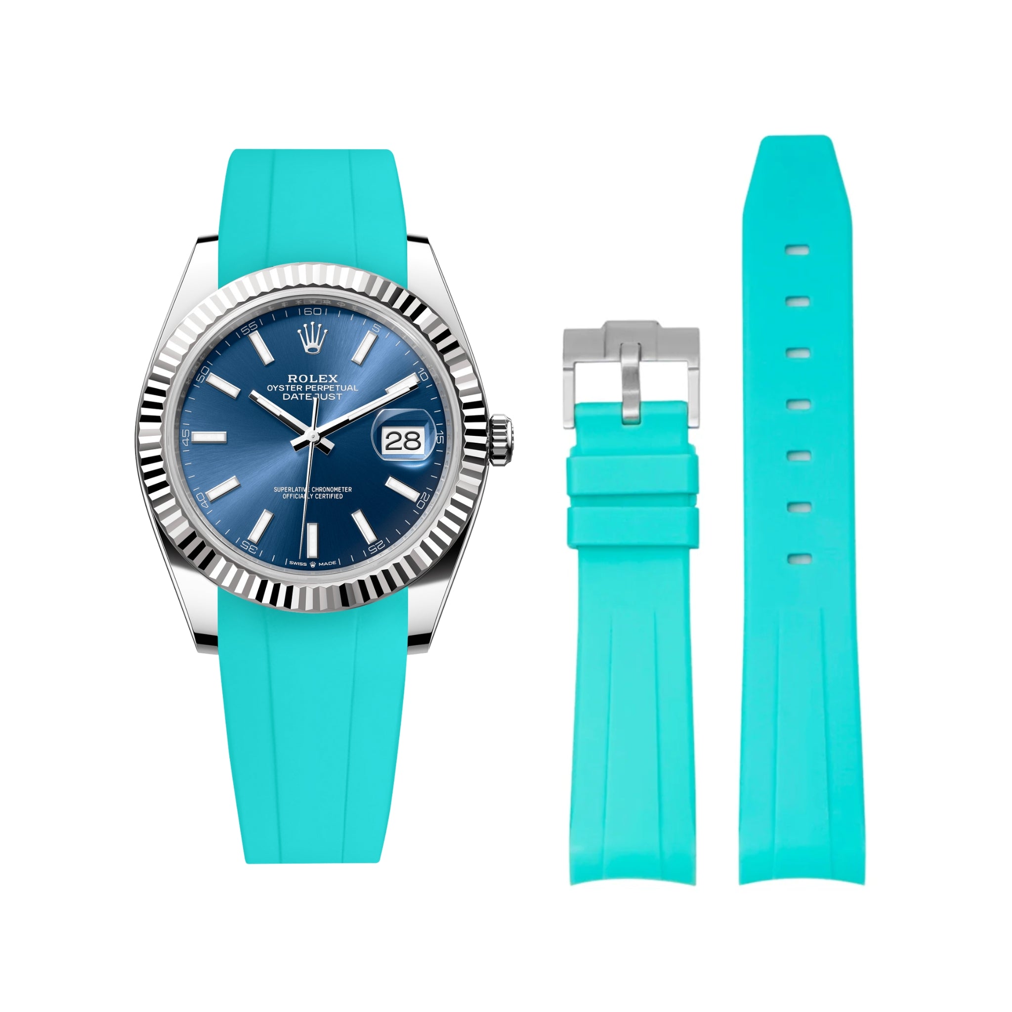 Rubber Strap - For Rolex Datejust 41mm - Turquoise - Helvetus