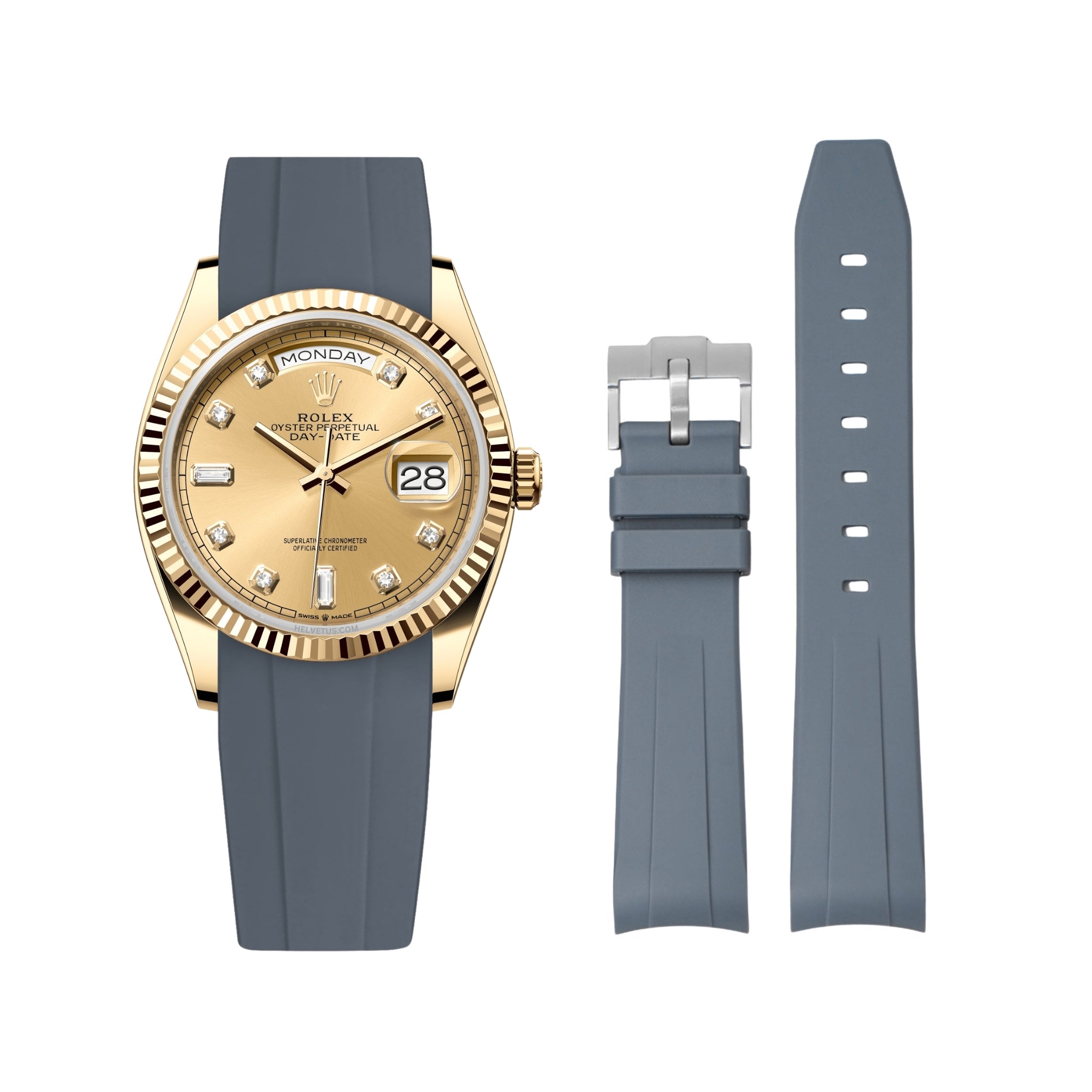 Rubber Strap - For Rolex Day - Date 36mm - Grey - Helvetus