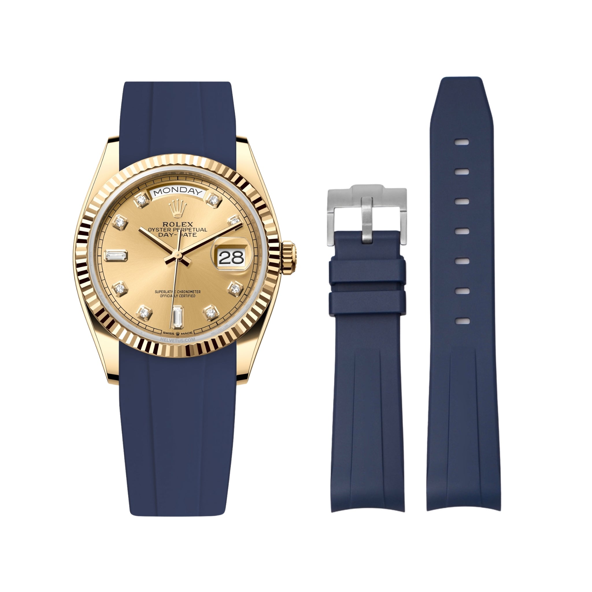 Rubber Strap - For Rolex Day - Date 36mm - Navy Blue - Helvetus