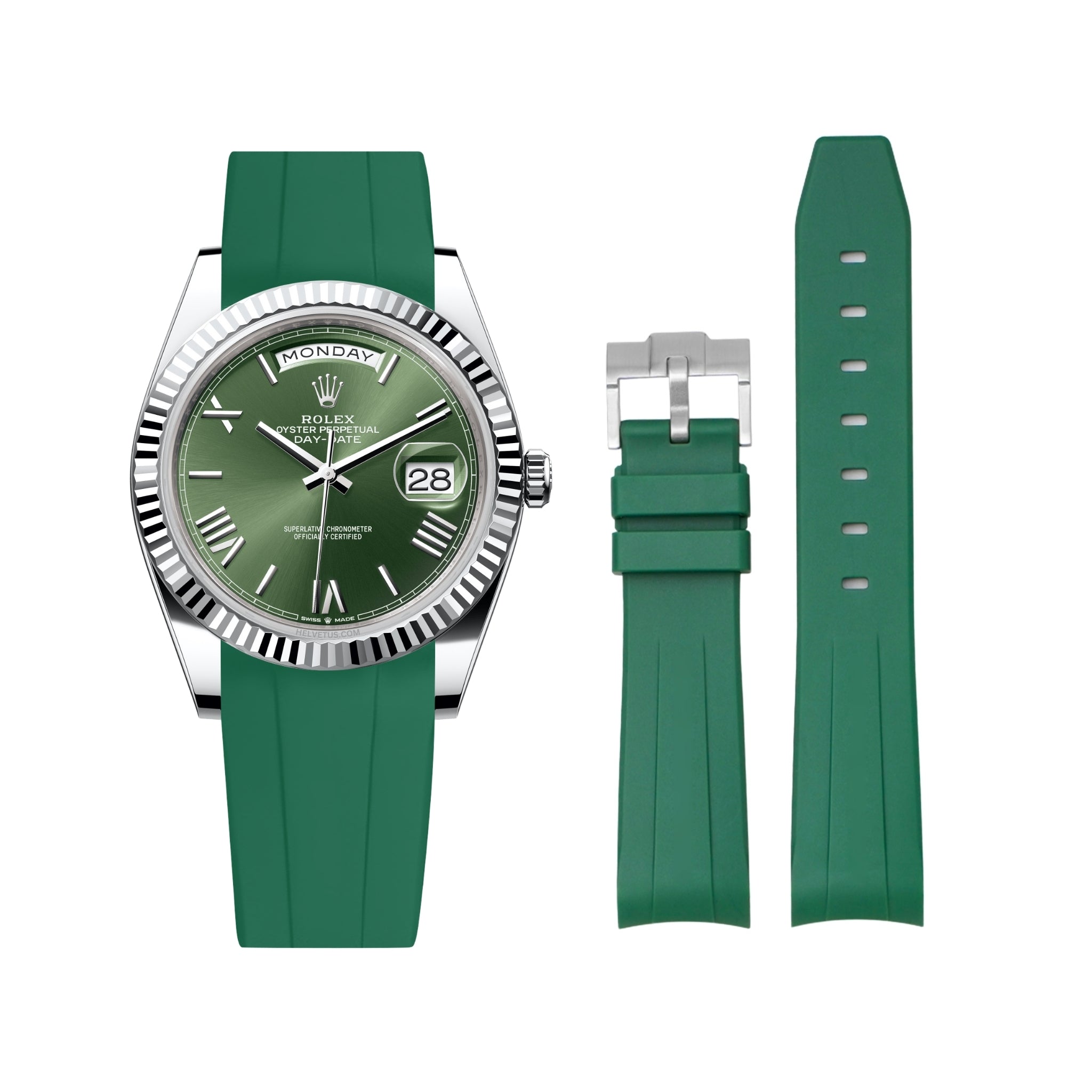 Rubber Strap - For Rolex Day - Date 40 - Green - Helvetus