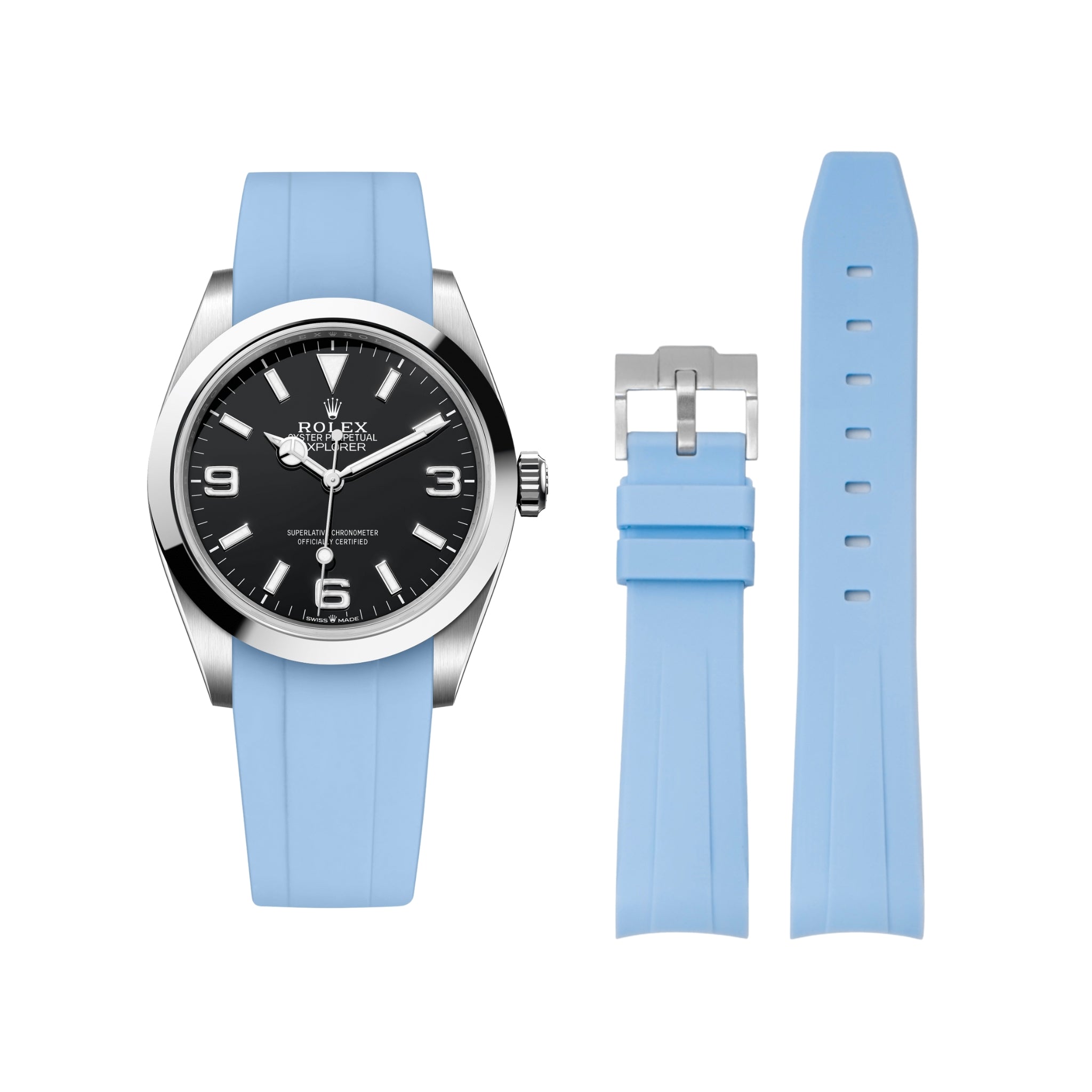 Rubber Strap - For Rolex Explorer I - Baby Blue - Helvetus