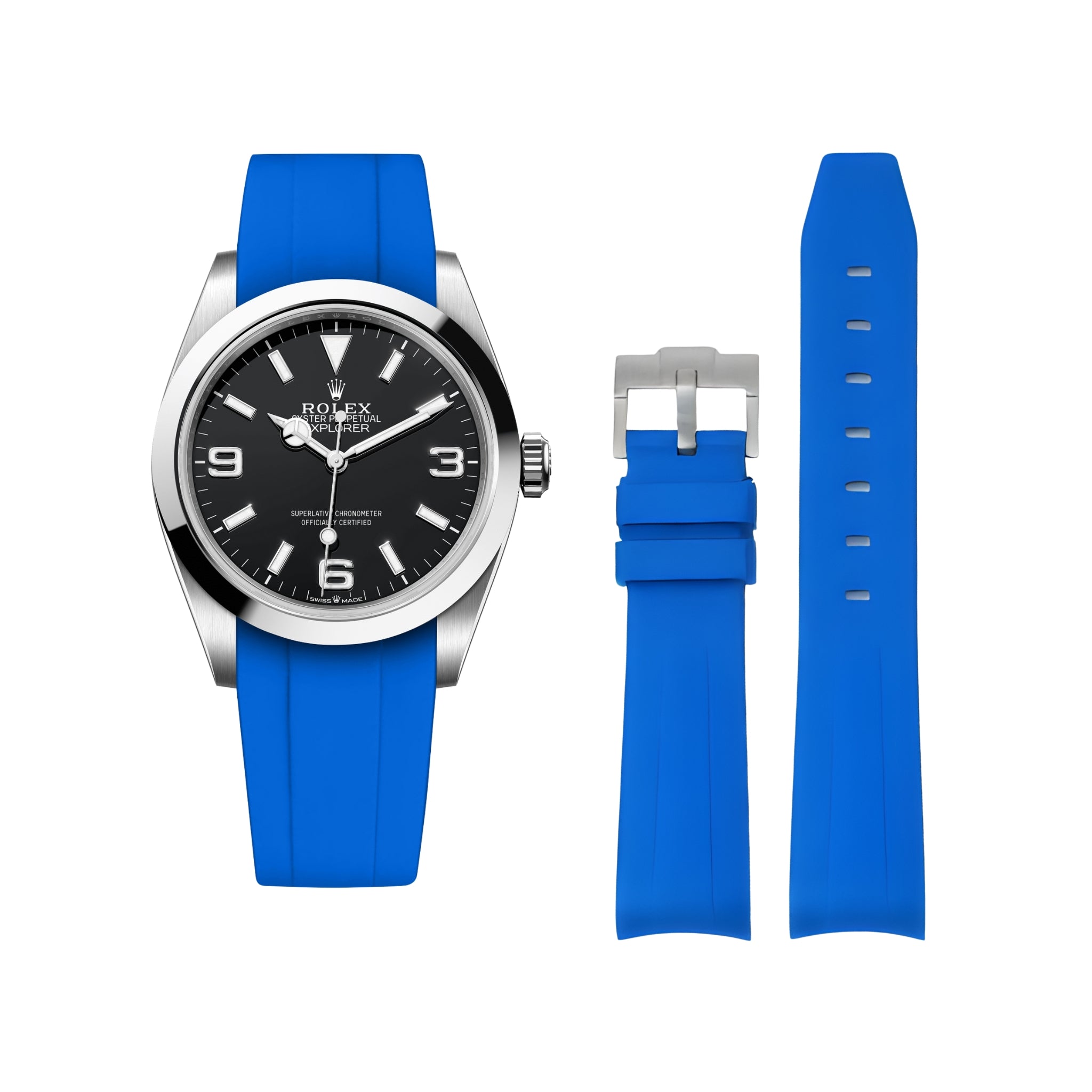 Rubber Strap - For Rolex Explorer I - Blue - Helvetus