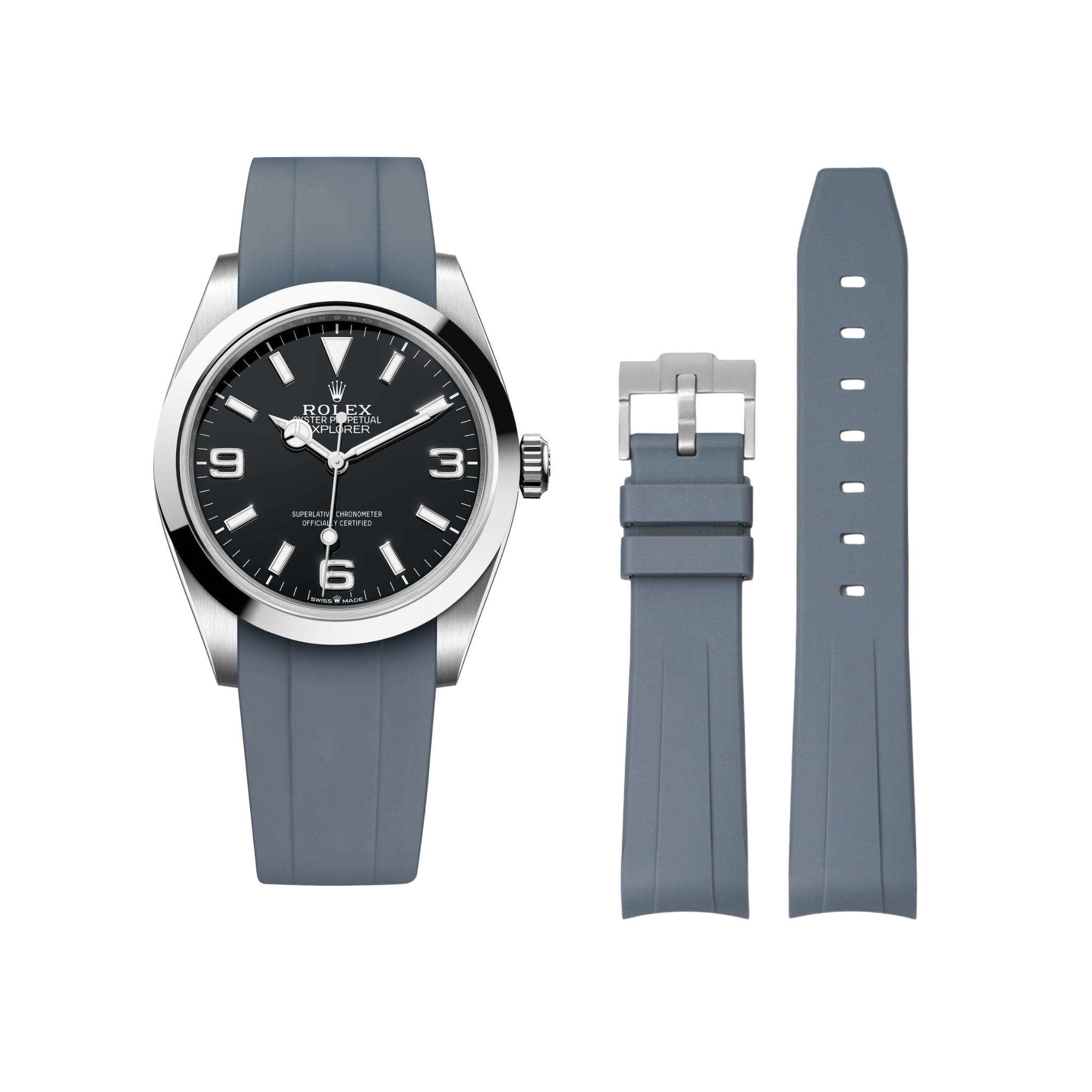 Rubber Strap - For Rolex Explorer I - Grey - Helvetus