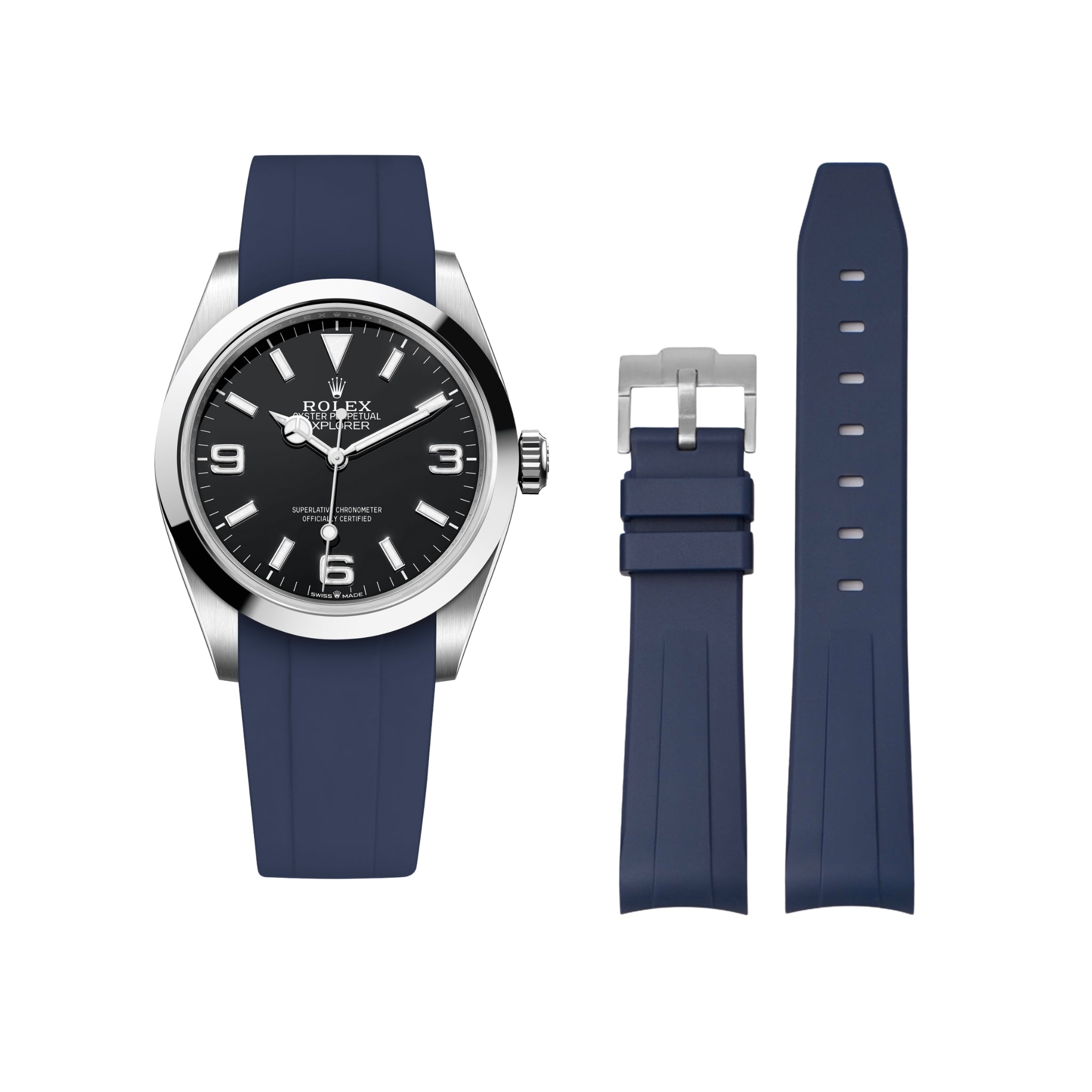 Rubber Strap - For Rolex Explorer I - Navy Blue - Helvetus