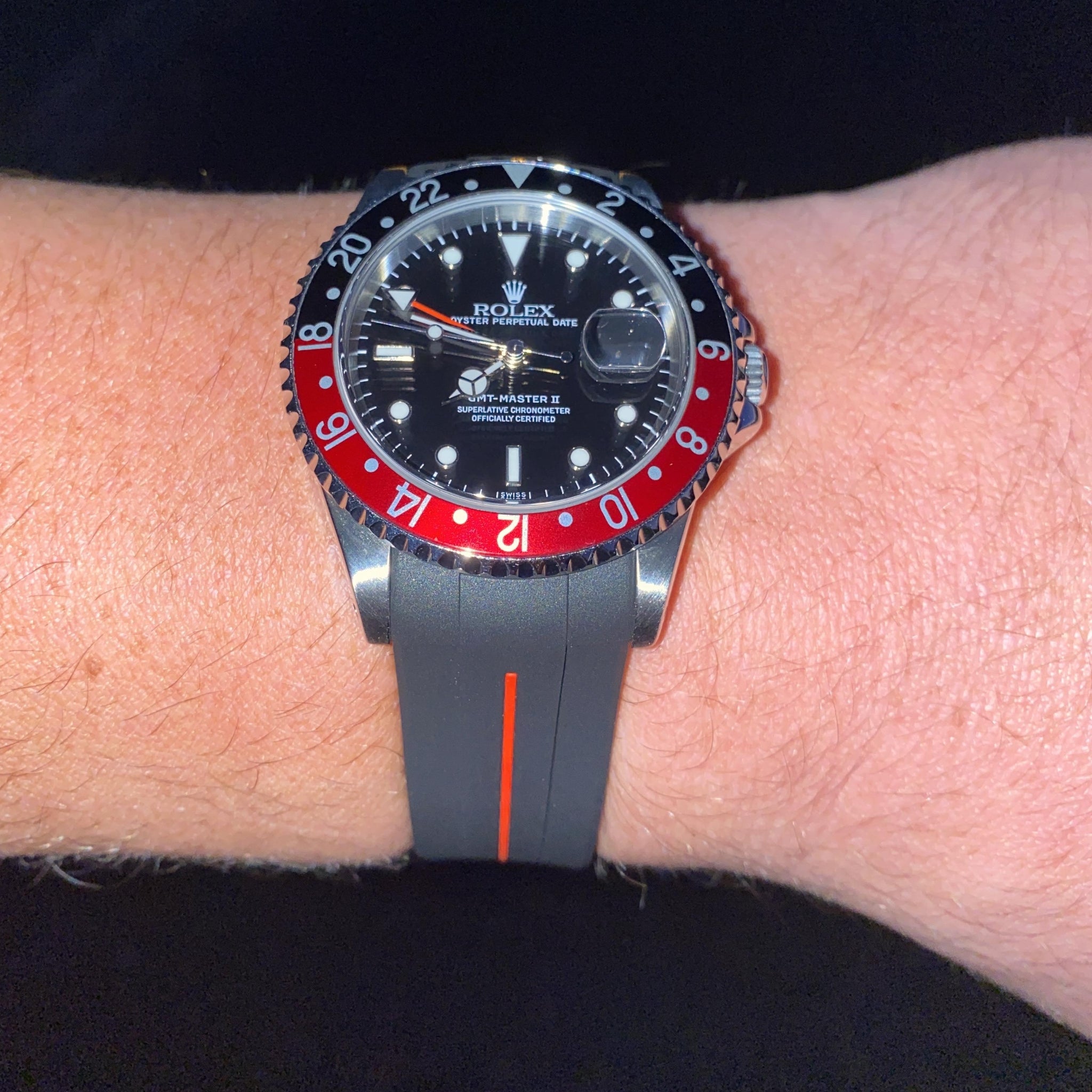 Rubber Strap - For Rolex GMT - Master II - Black w/Red Line | LuxLine® - Helvetus