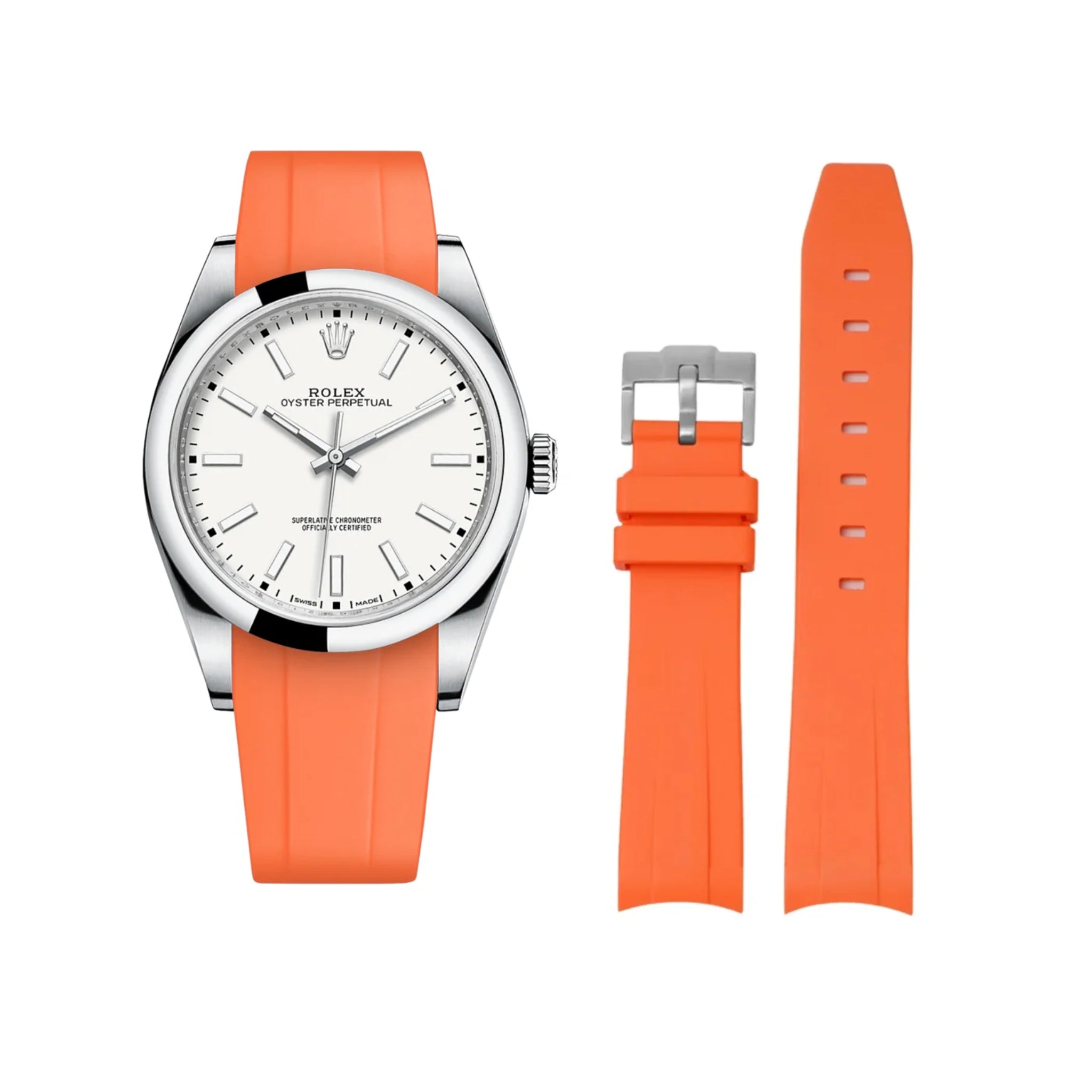 Rubber Strap - For Rolex Oyster Perpetual 39mm - Orange - Helvetus