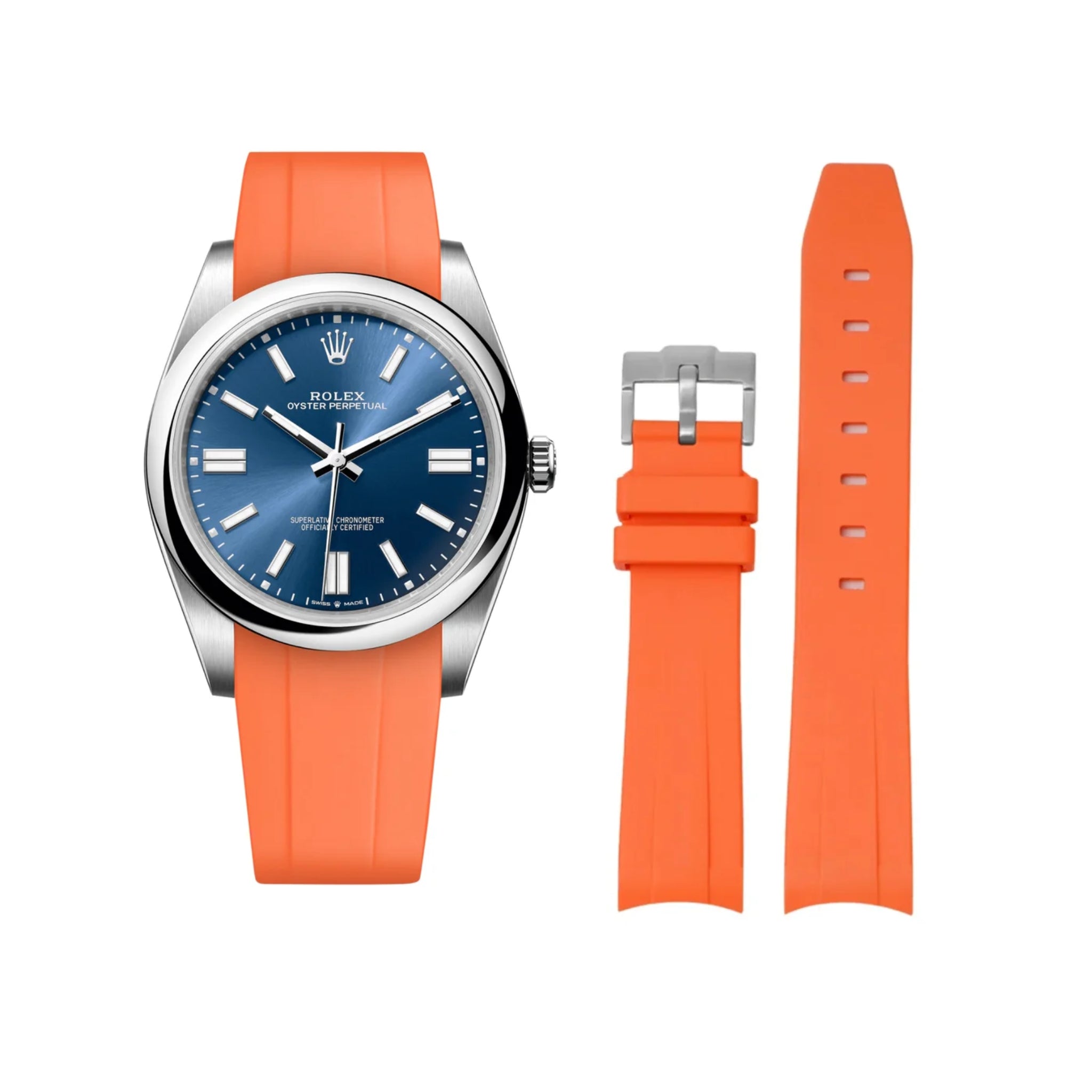 Rubber Strap - For Rolex Oyster Perpetual 41mm - Orange - Helvetus