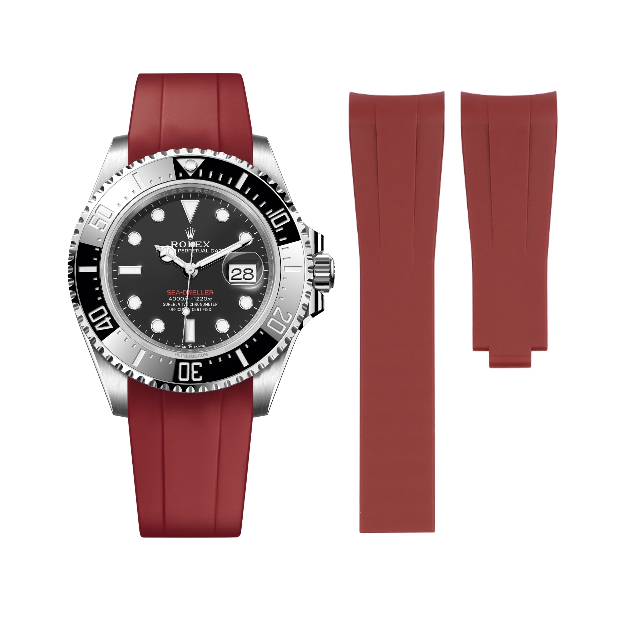 Rubber Strap - For Rolex Sea - Dweller 4000 - Bordeaux - Helvetus