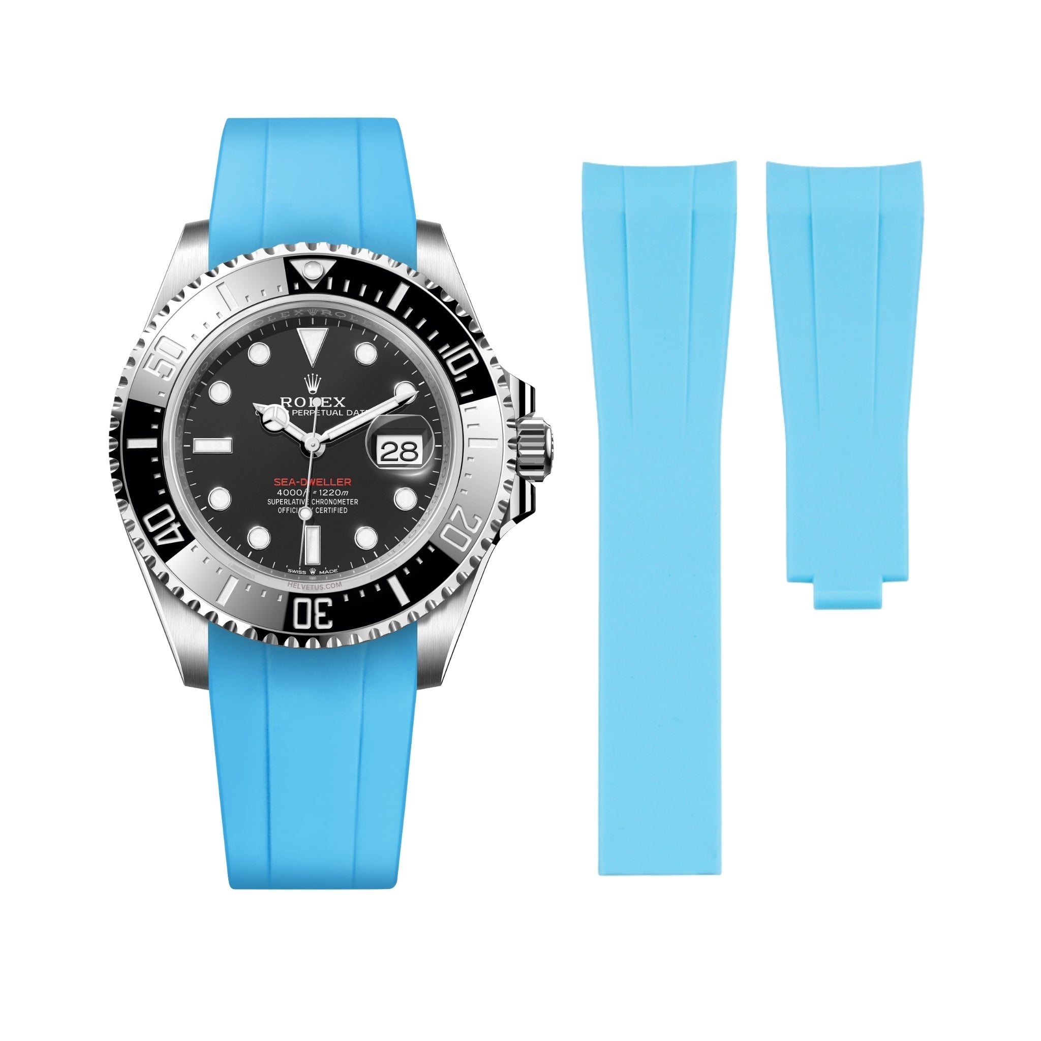 Rubber Strap - For Rolex Sea - Dweller 4000 - Light Blue - Helvetus