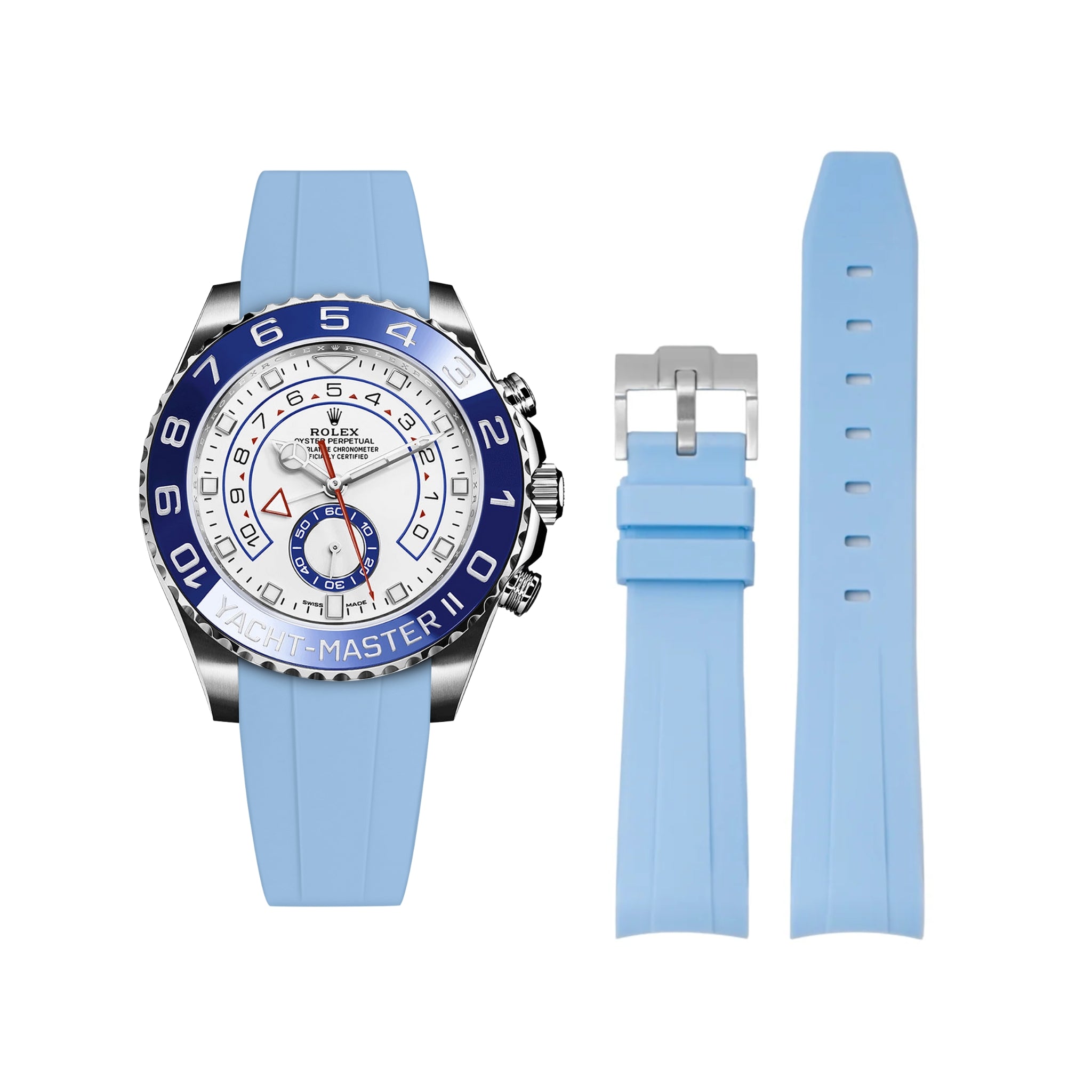 Rubber Strap - For Rolex Yacht - Master II - Baby Blue - Helvetus