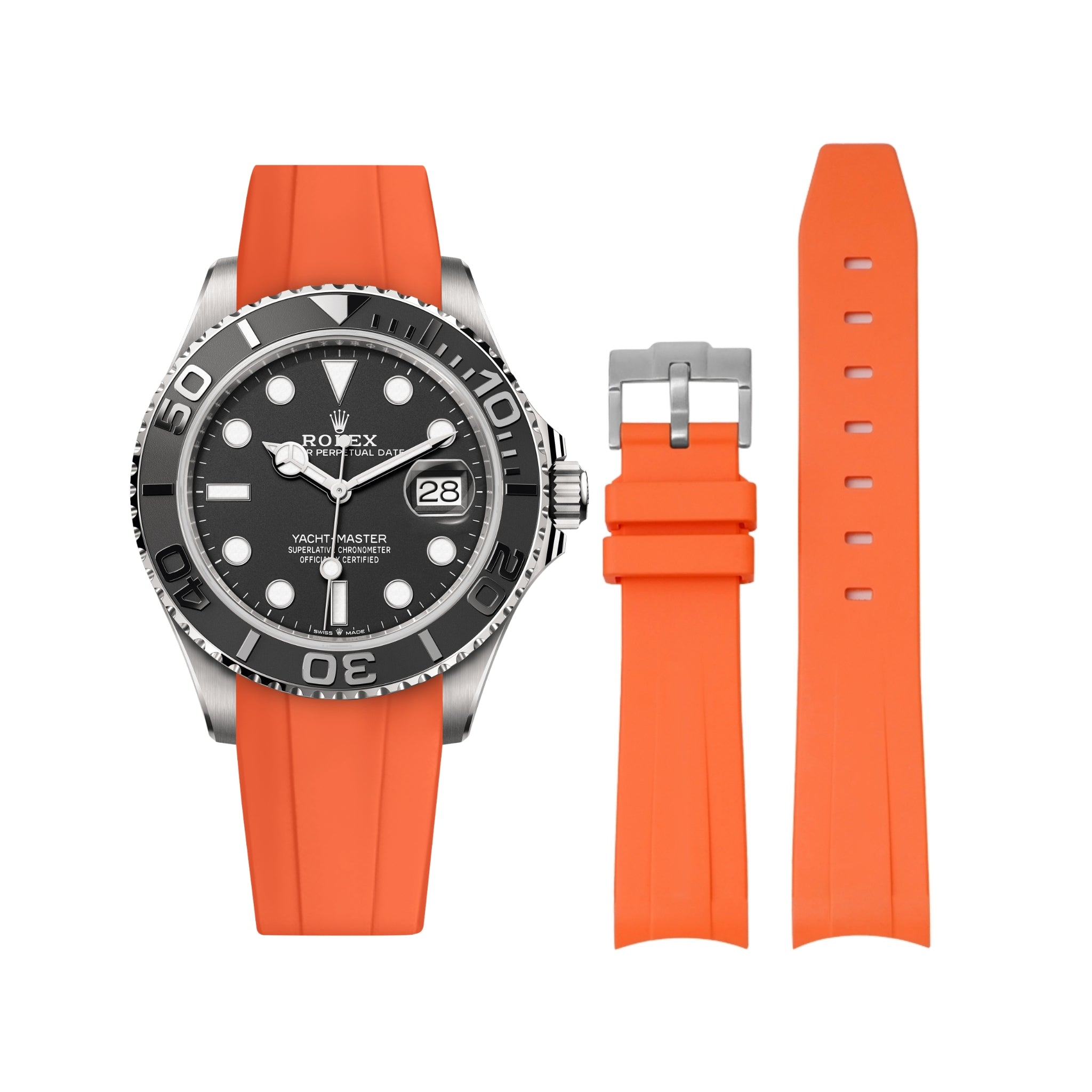 Rubber Strap - For Rolex Yacht - Master - Orange - Helvetus