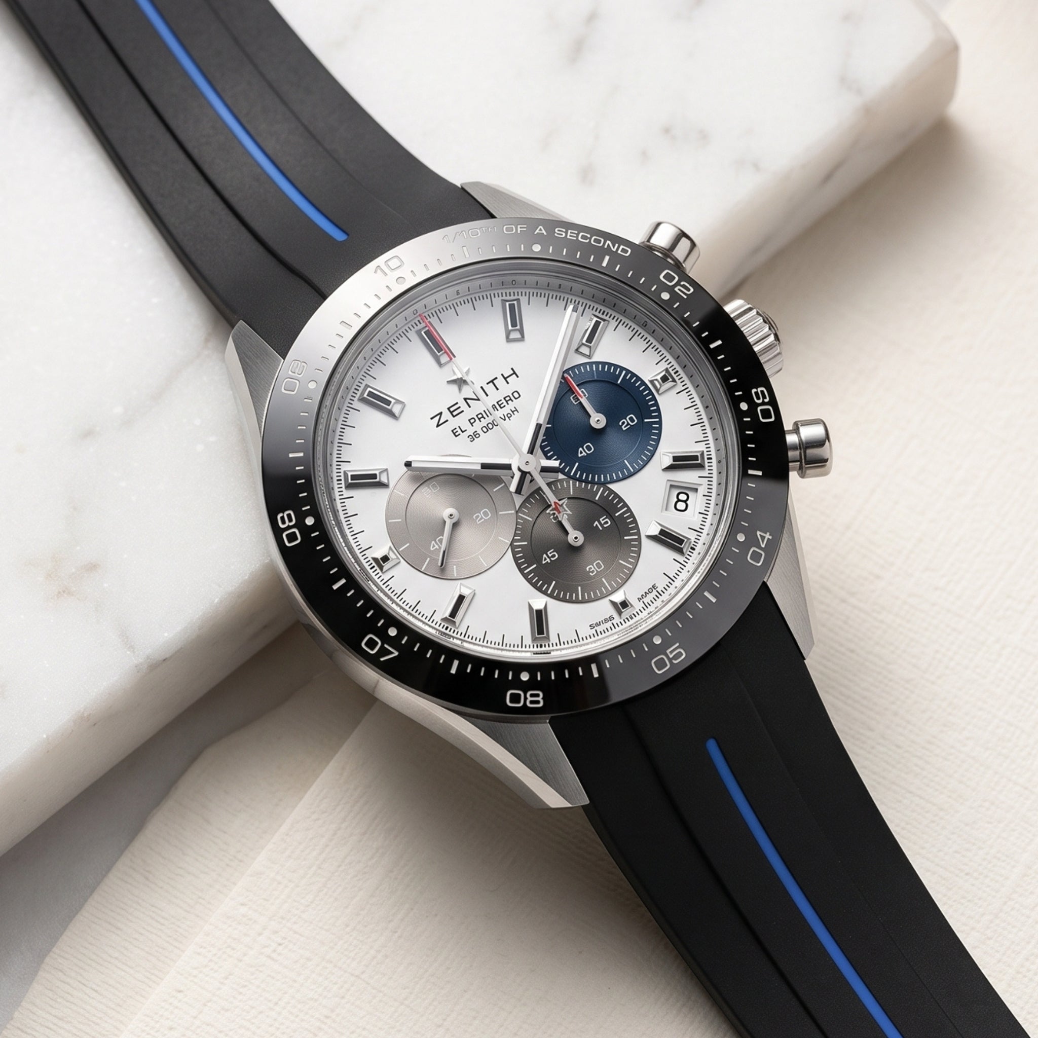 Kautschukarmband für alle Zenith Chronomaster Modelle – Schwarz/Blauer Line | LuxLine®
